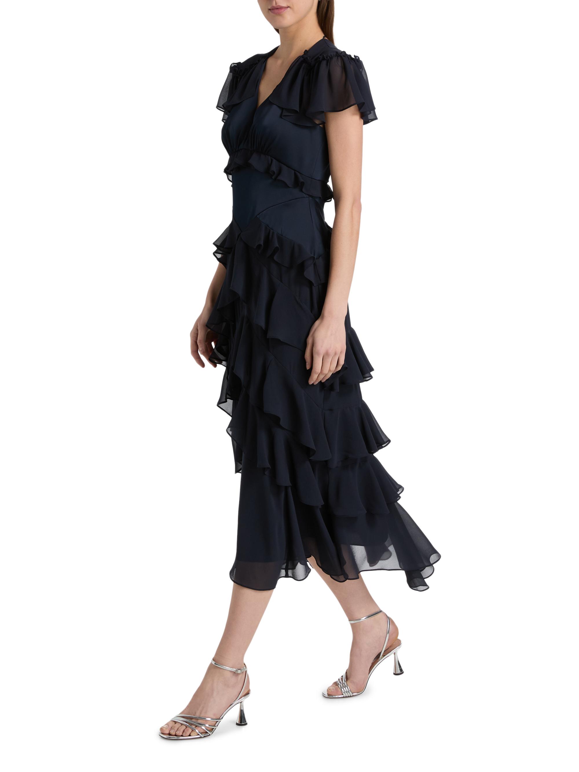 Cinq à Sept Women's Tatum Tiered Ruffled Chiffon Midi-Dress - Navy | Thumbnail 2