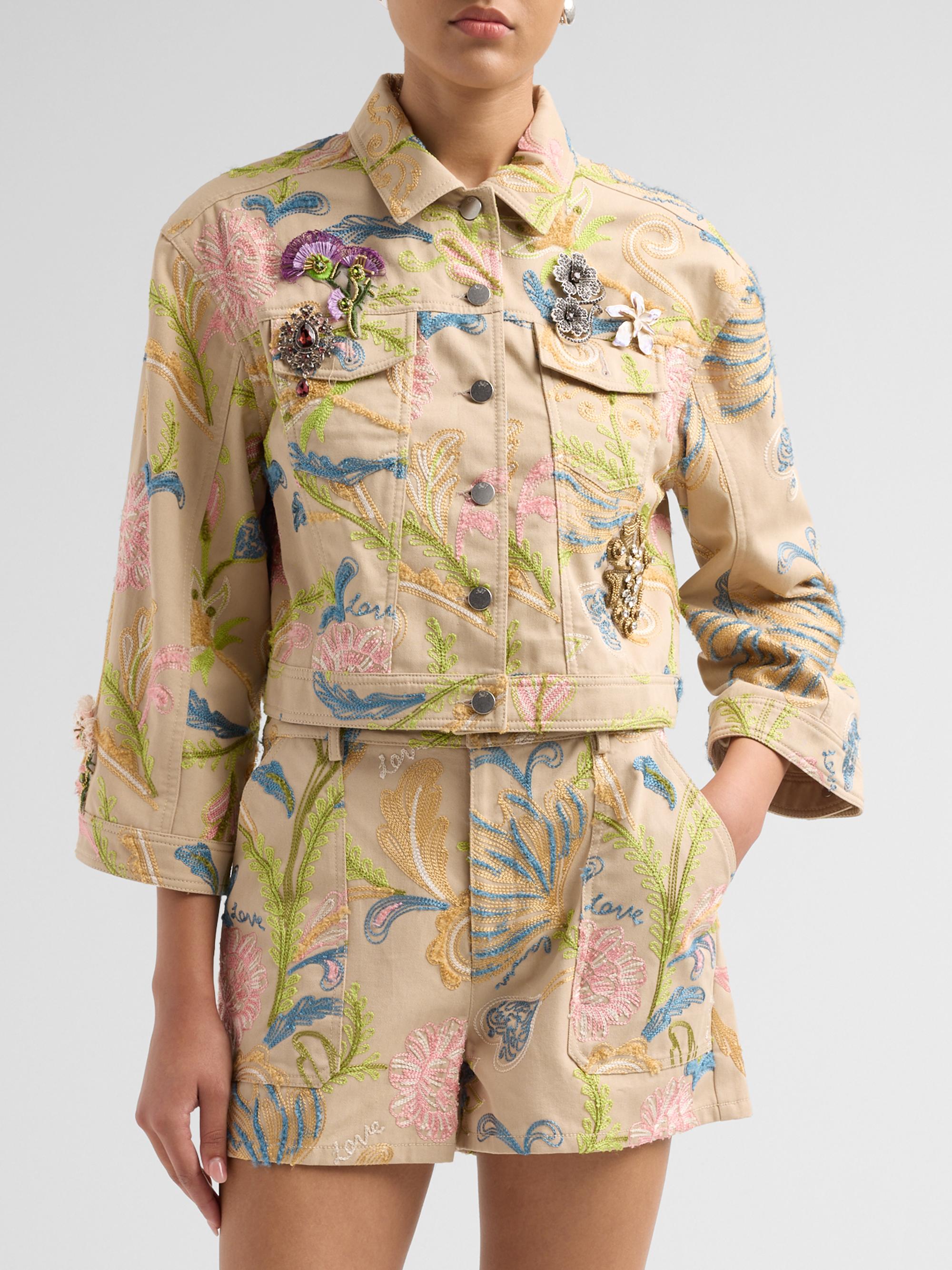 Cinq à Sept Women's Addie Brooche Denim Jacket - Khaki Multi | Thumbnail 4