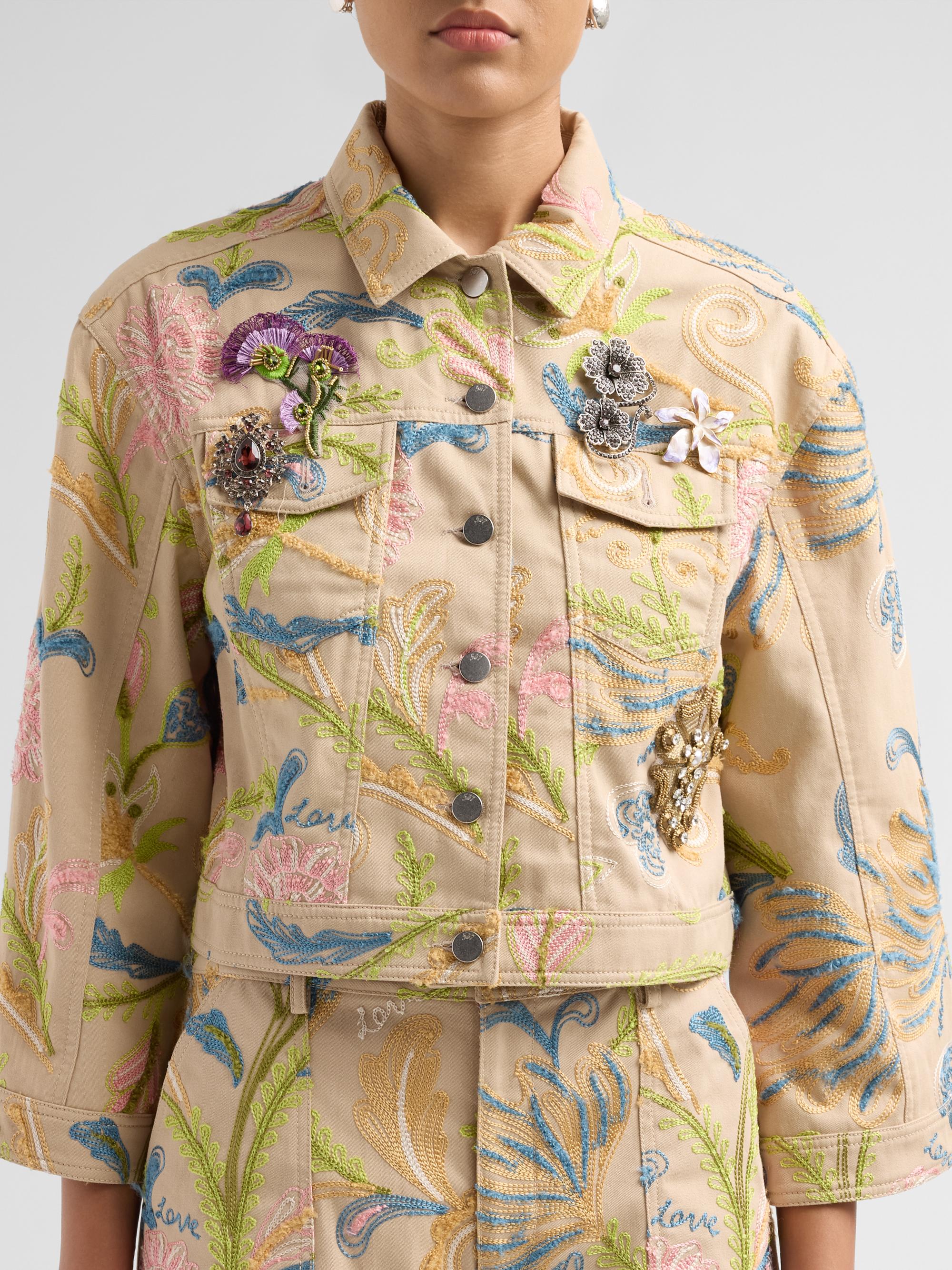 Cinq à Sept Women's Addie Brooche Denim Jacket - Khaki Multi | Thumbnail 5