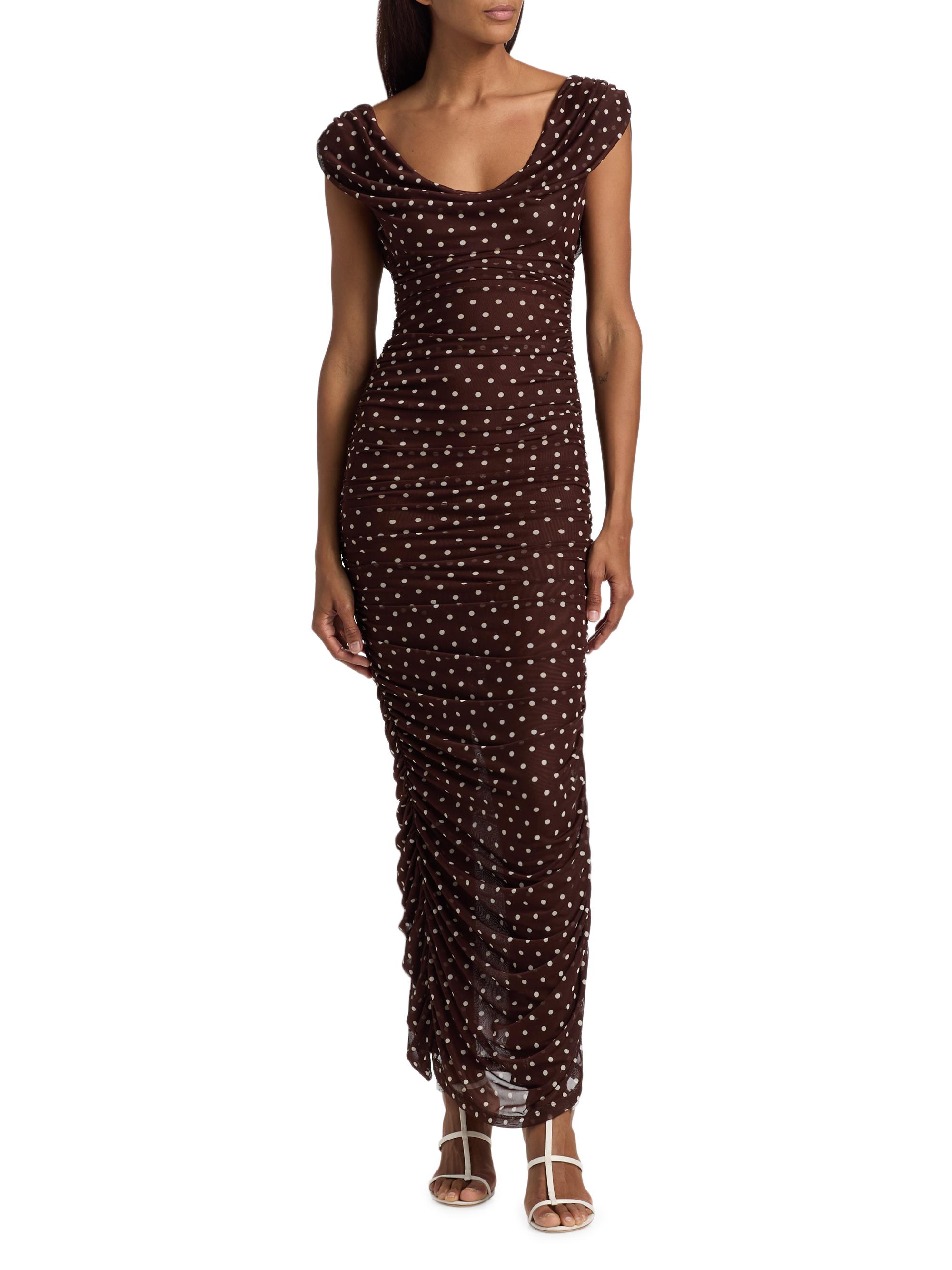 Black Halo Women's Evangeline Polka Dot Maxi Dress - Cocoa Dot | Thumbnail 3
