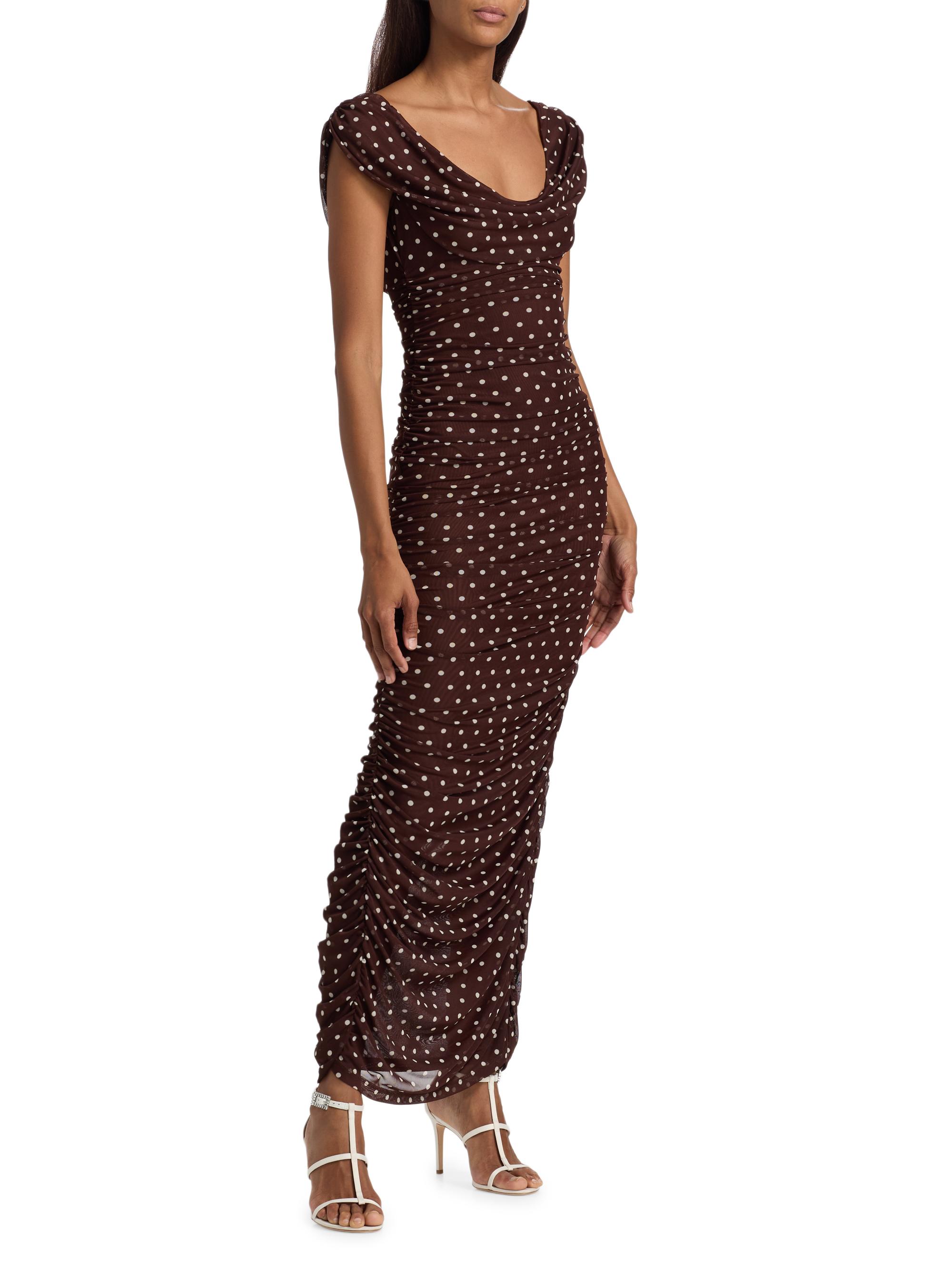 Black Halo Women's Evangeline Polka Dot Maxi Dress - Cocoa Dot | Thumbnail 4