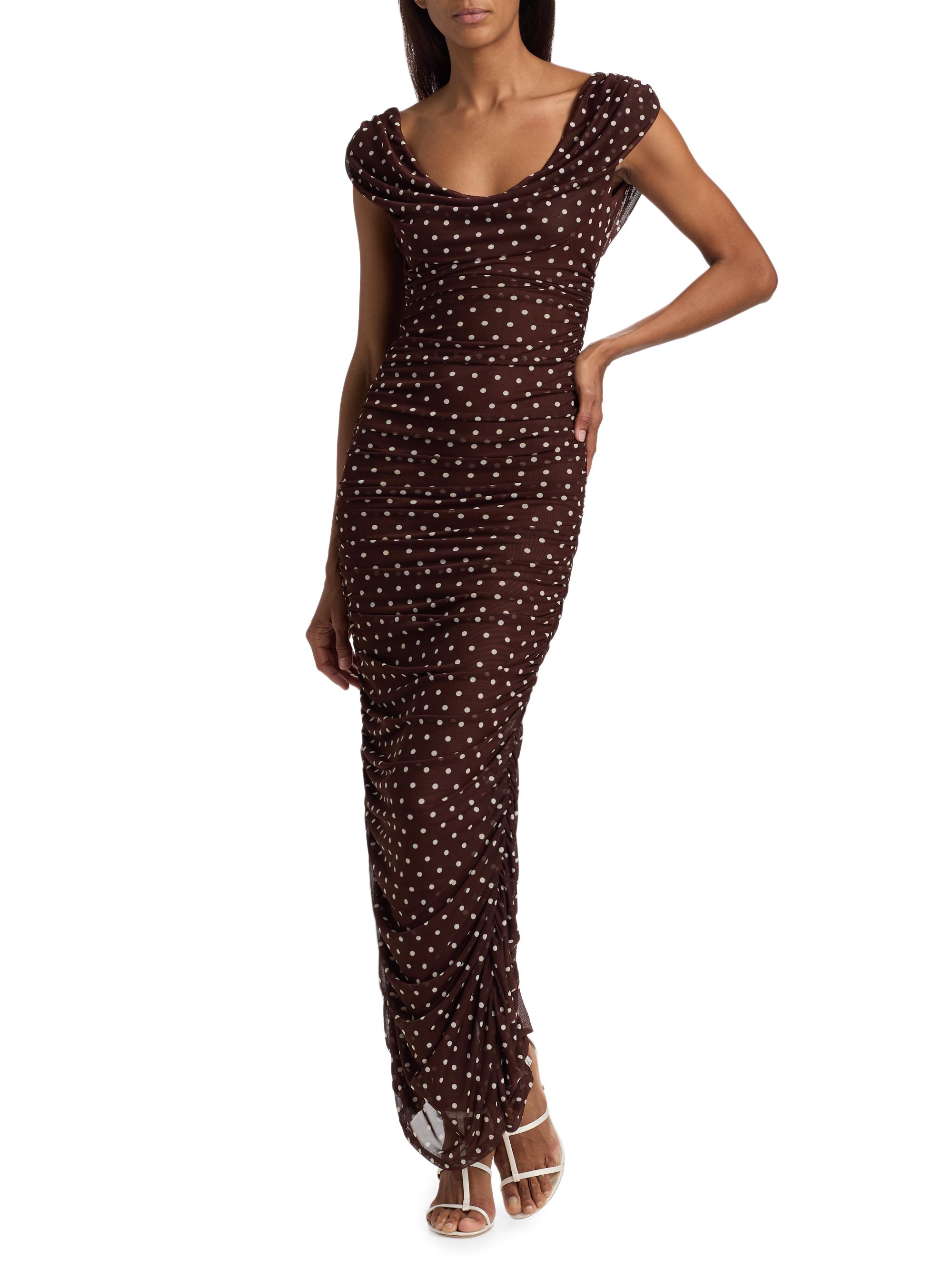 Black Halo Women's Evangeline Polka Dot Maxi Dress - Cocoa Dot | Thumbnail 2
