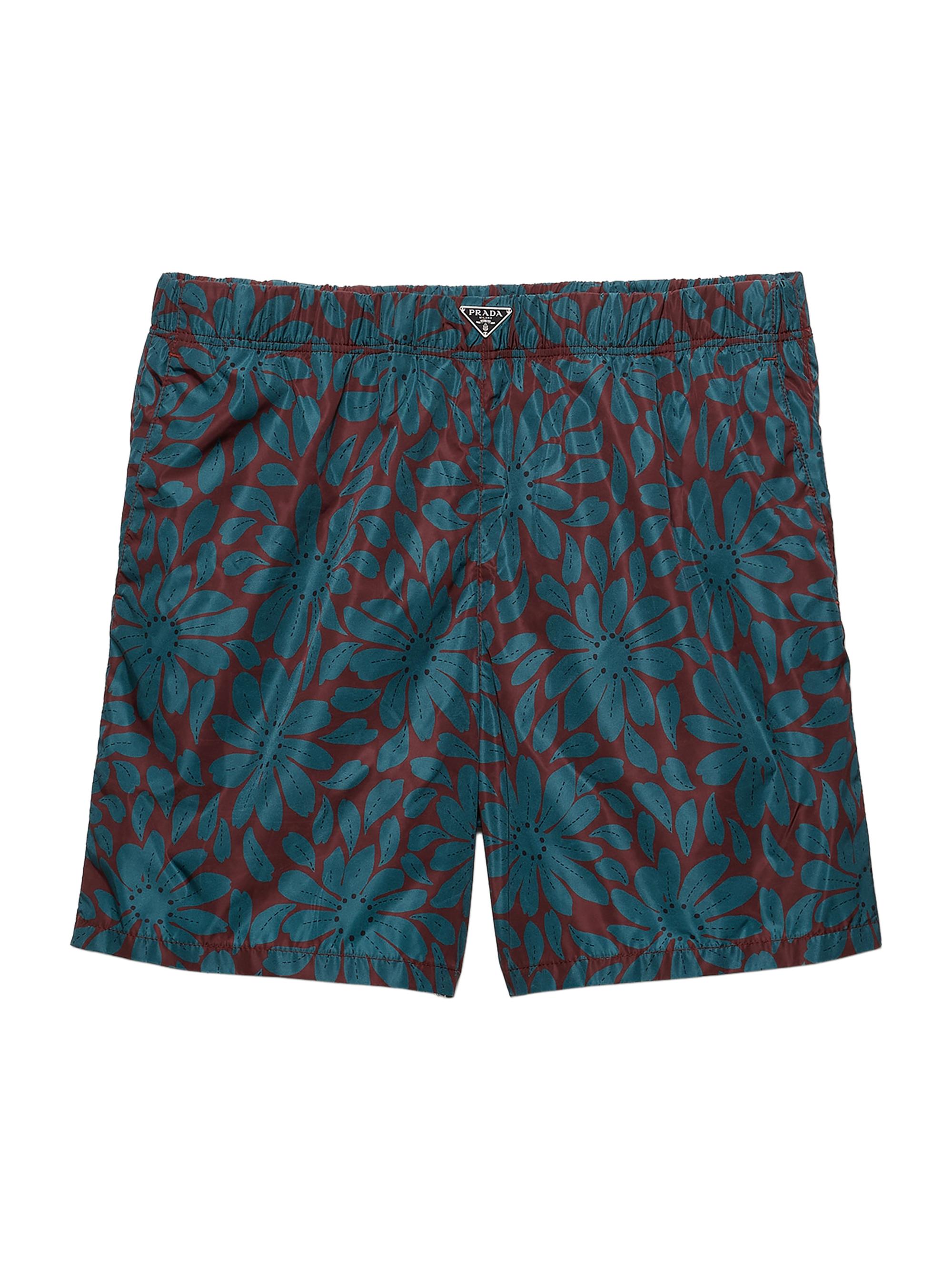 Prada Men's Printed Re-Nylon Swim Trunks - Dark Red