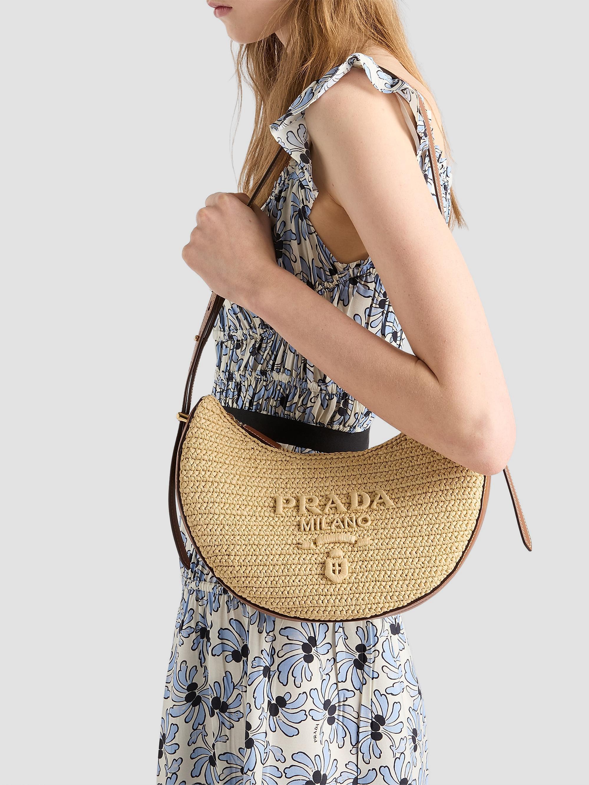 Prada Arqué Small Crochet and Leather Hobo Bag | Saks Fifth Avenue