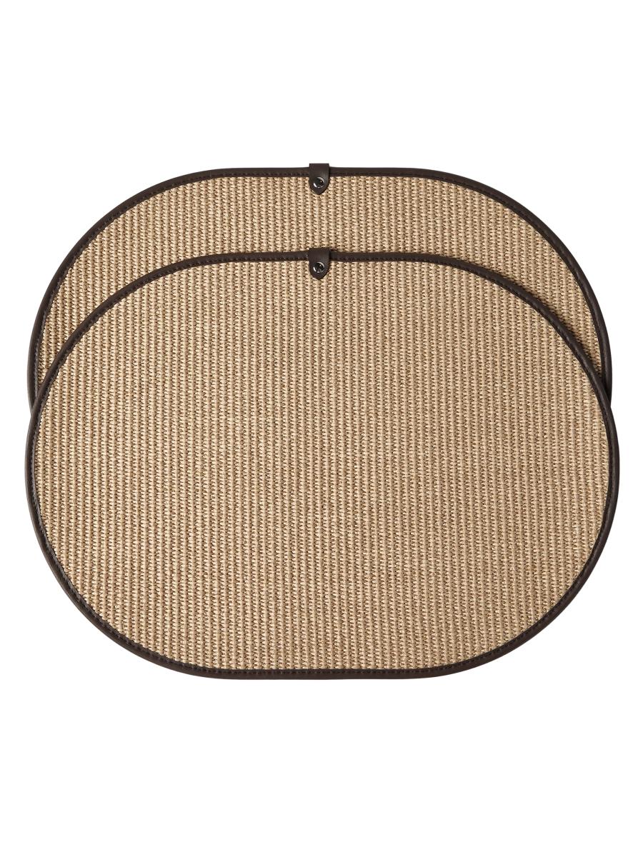 Brunello Cucinelli 2-piece Raffia-effect Techno Cotton And Leather Placemat Set In Brown