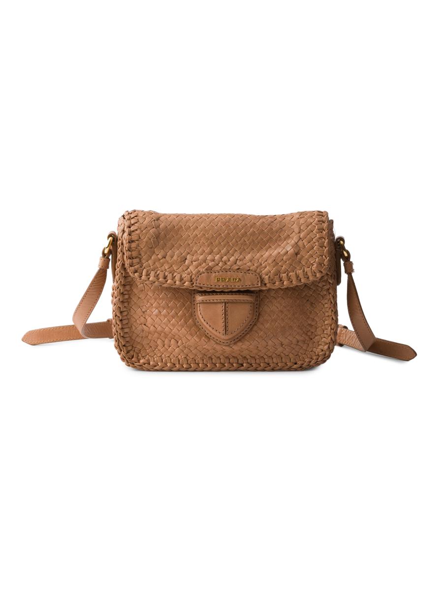 Prada Women's Woven Leather Mini Shoulder Bag In Brown