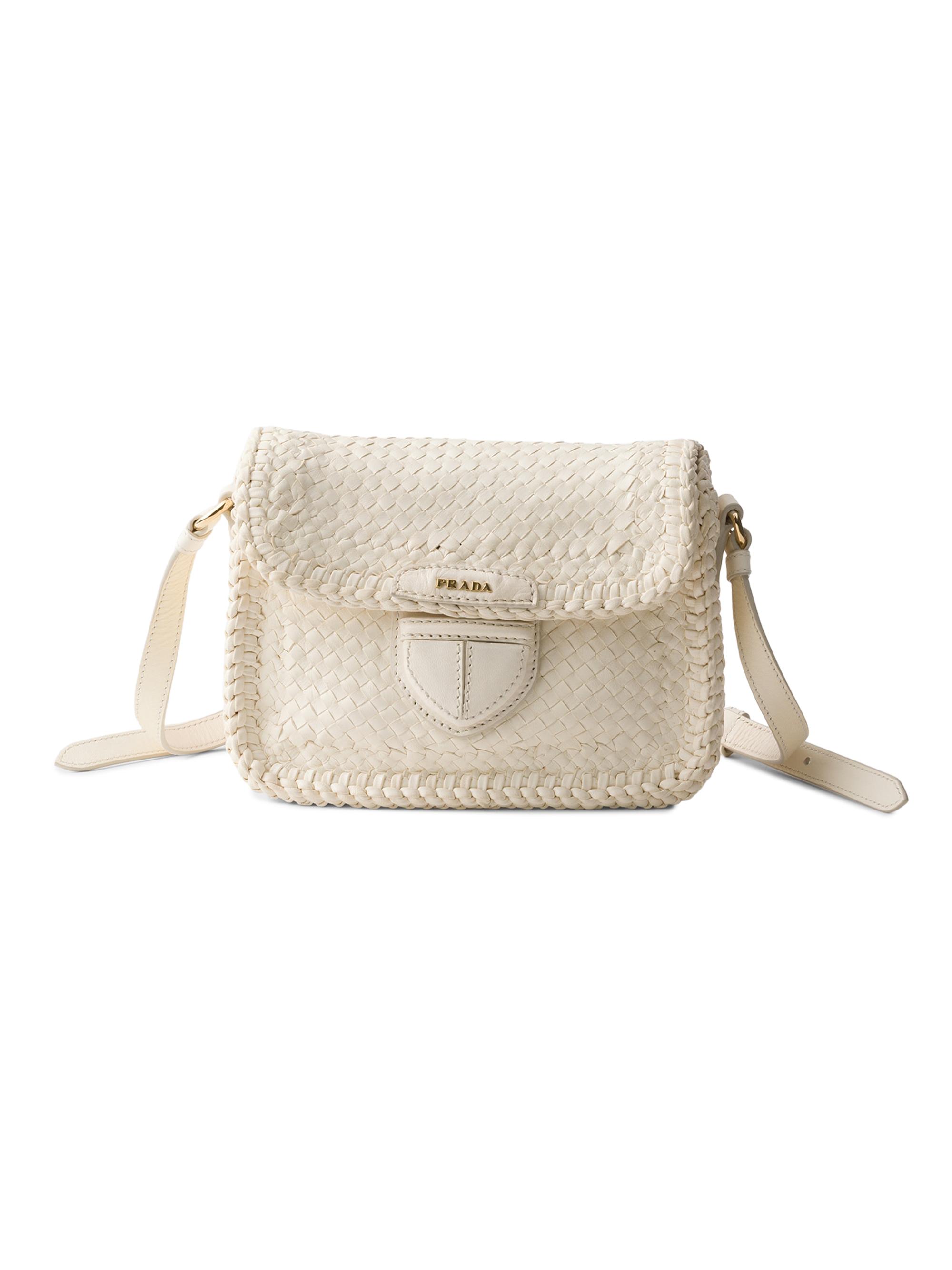Prada Women's Woven Leather Mini Shoulder Bag - White