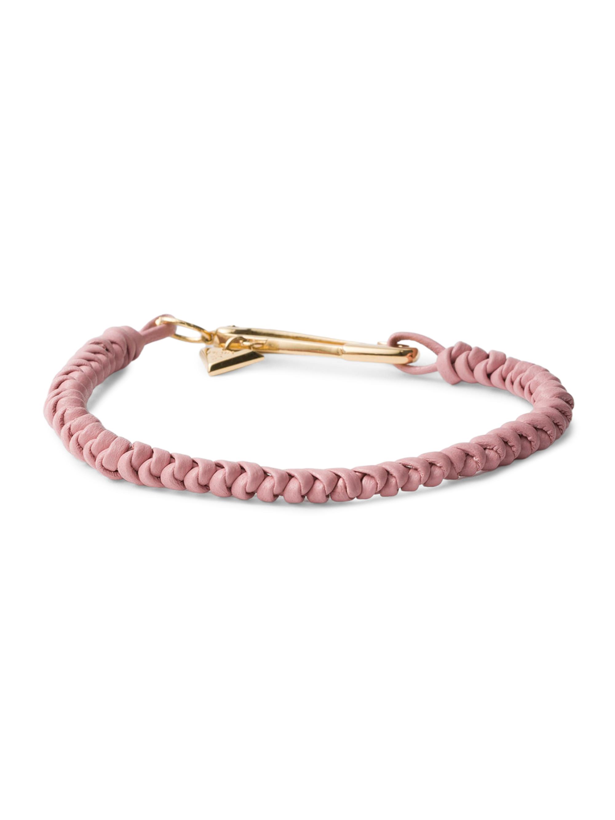 Prada Women's Braided Nappa Leather Bracelet with Metal Ornament - Pink