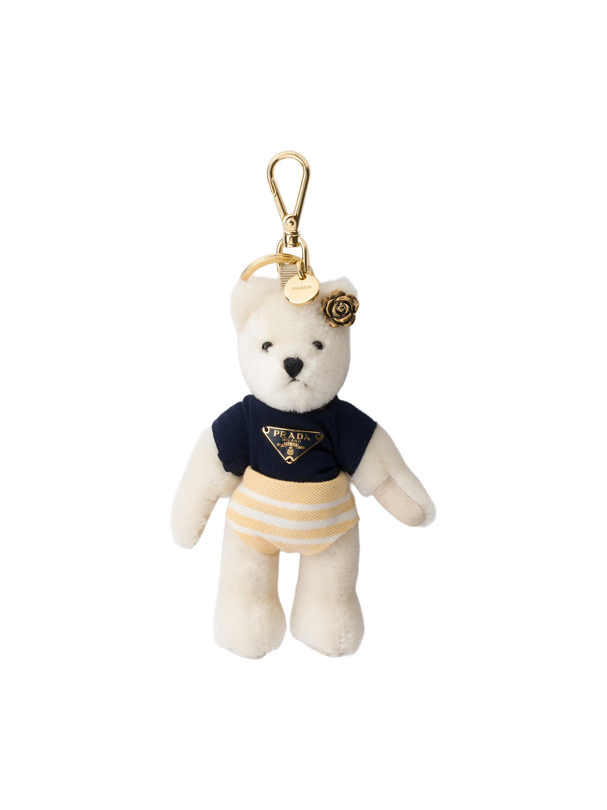 Prada Women's Teddy Bear Key Ring Charm with Metal Ring - White