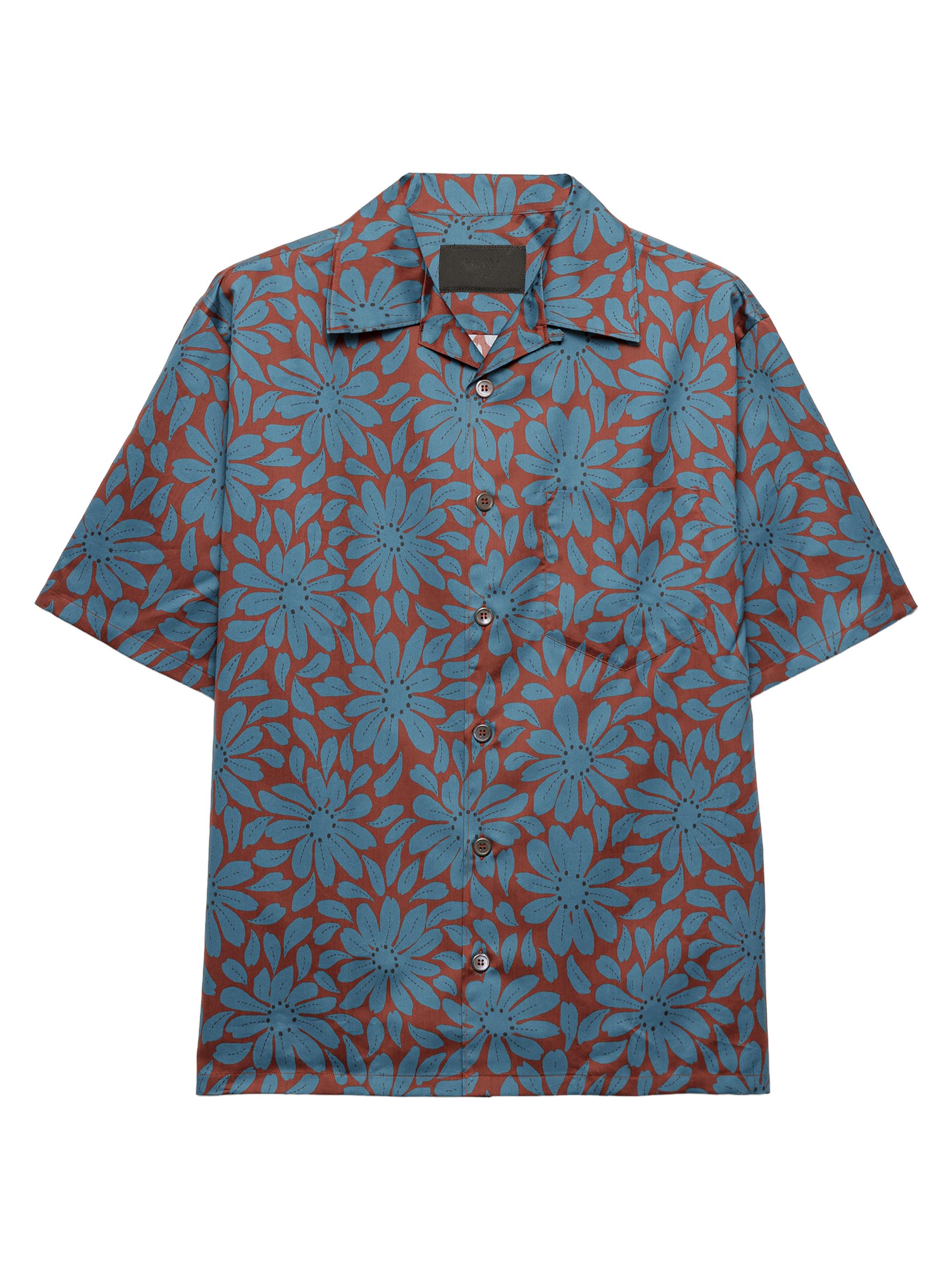 Prada Men's Short-Sleeved Cotton Blend Shirt - Dark Red