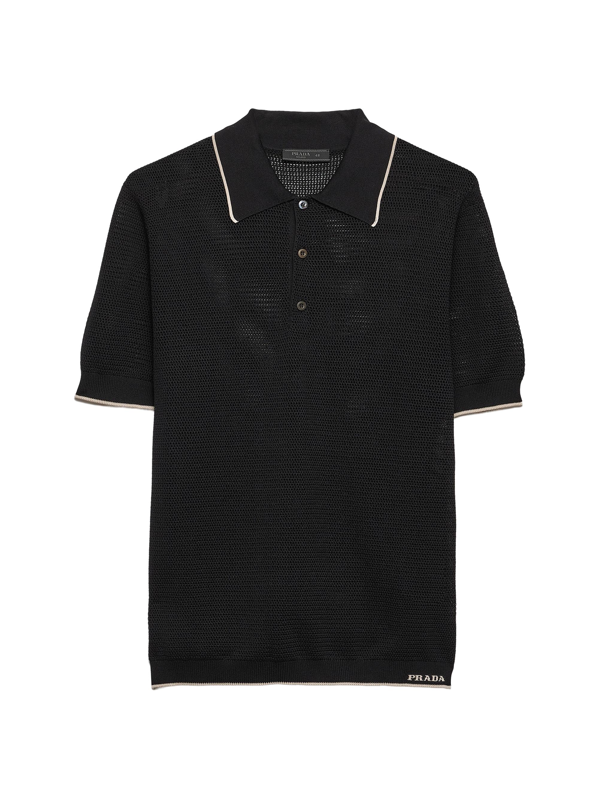 Prada Men's Silk and Cotton Polo Shirt - Black