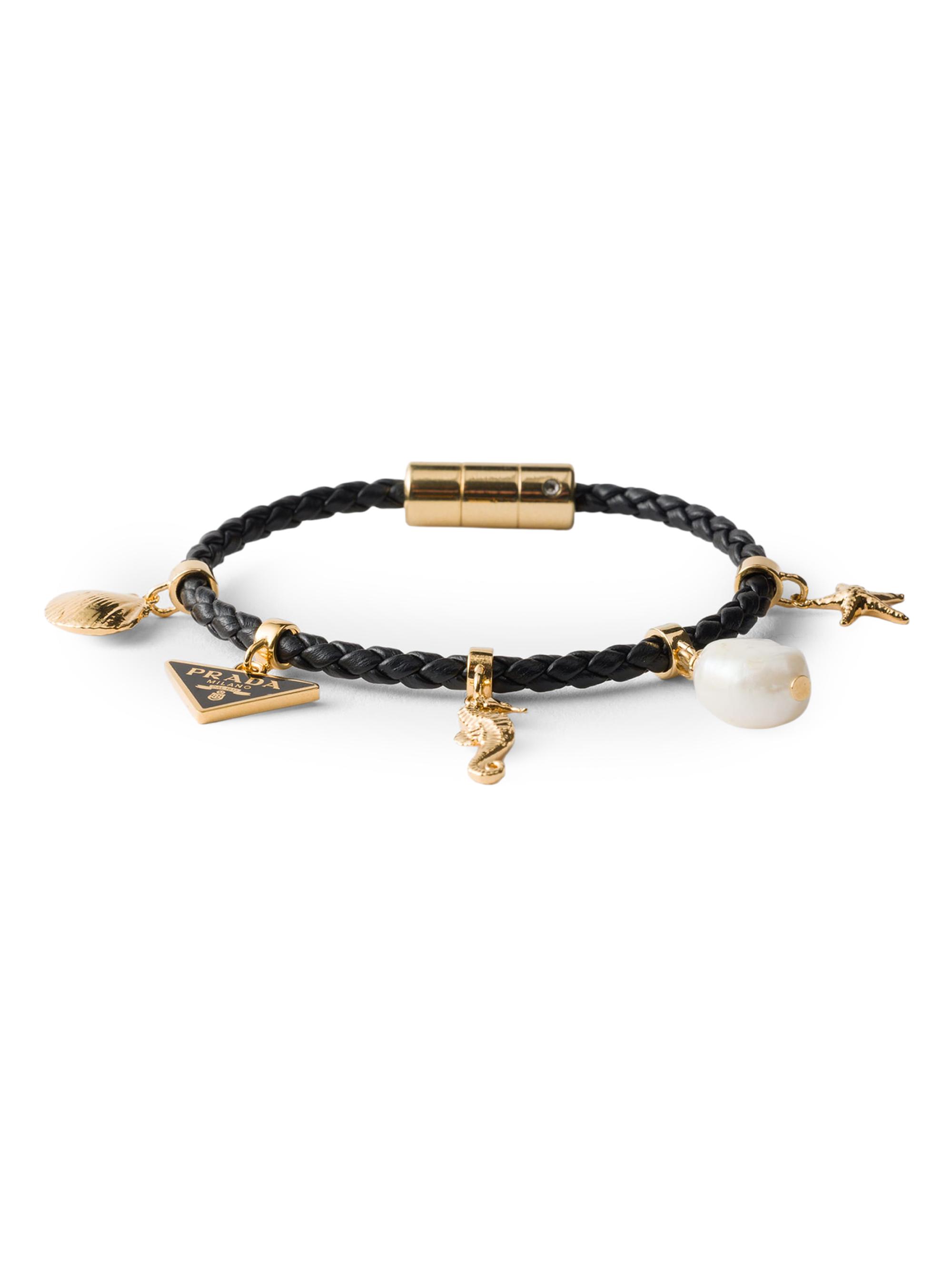 Prada Women's Braided Nappa Leather Charm Bracelet - Black