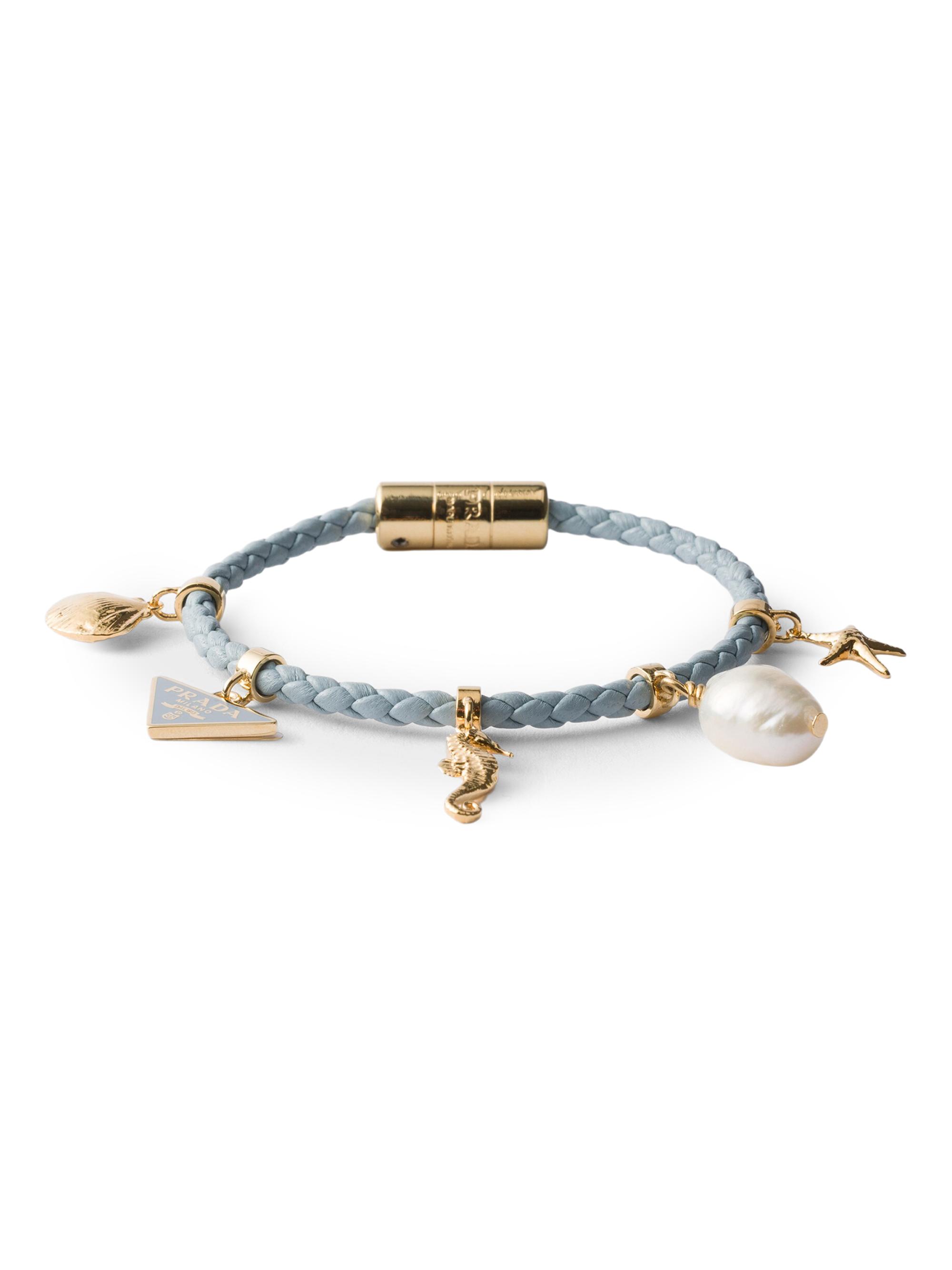Prada Women's Braided Nappa Leather Charm Bracelet - Blue