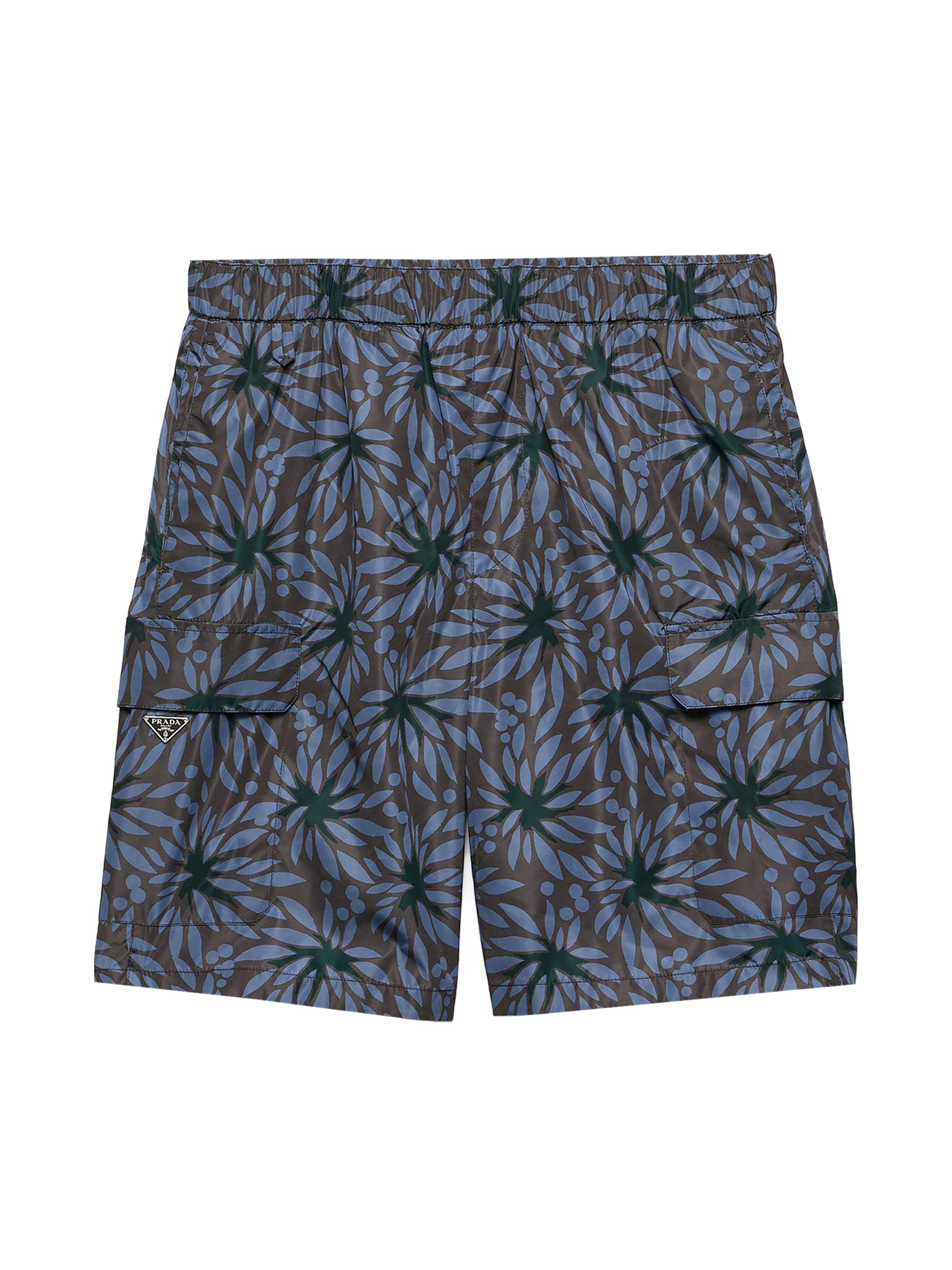 Prada Men's Printed Re-Nylon Swim Trunks - Grey