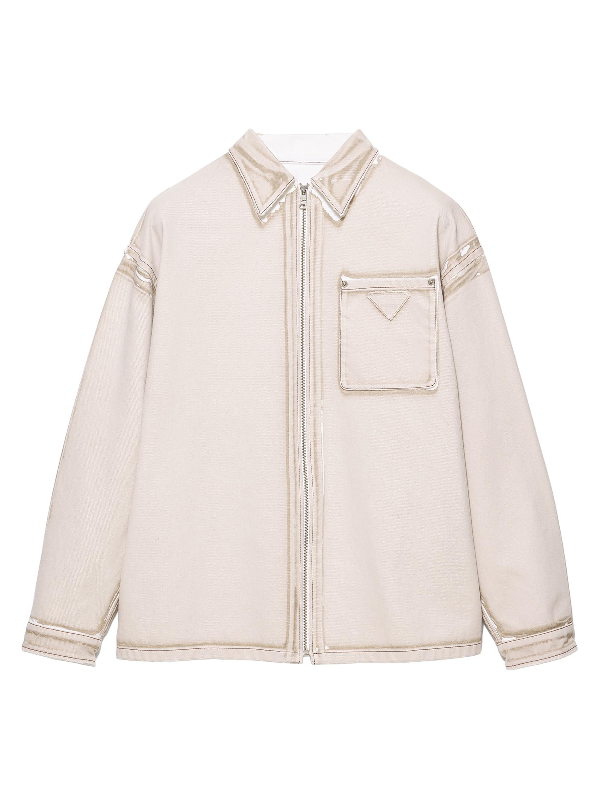 Prada Men's Bull Denim Zipper Shirt - Brown