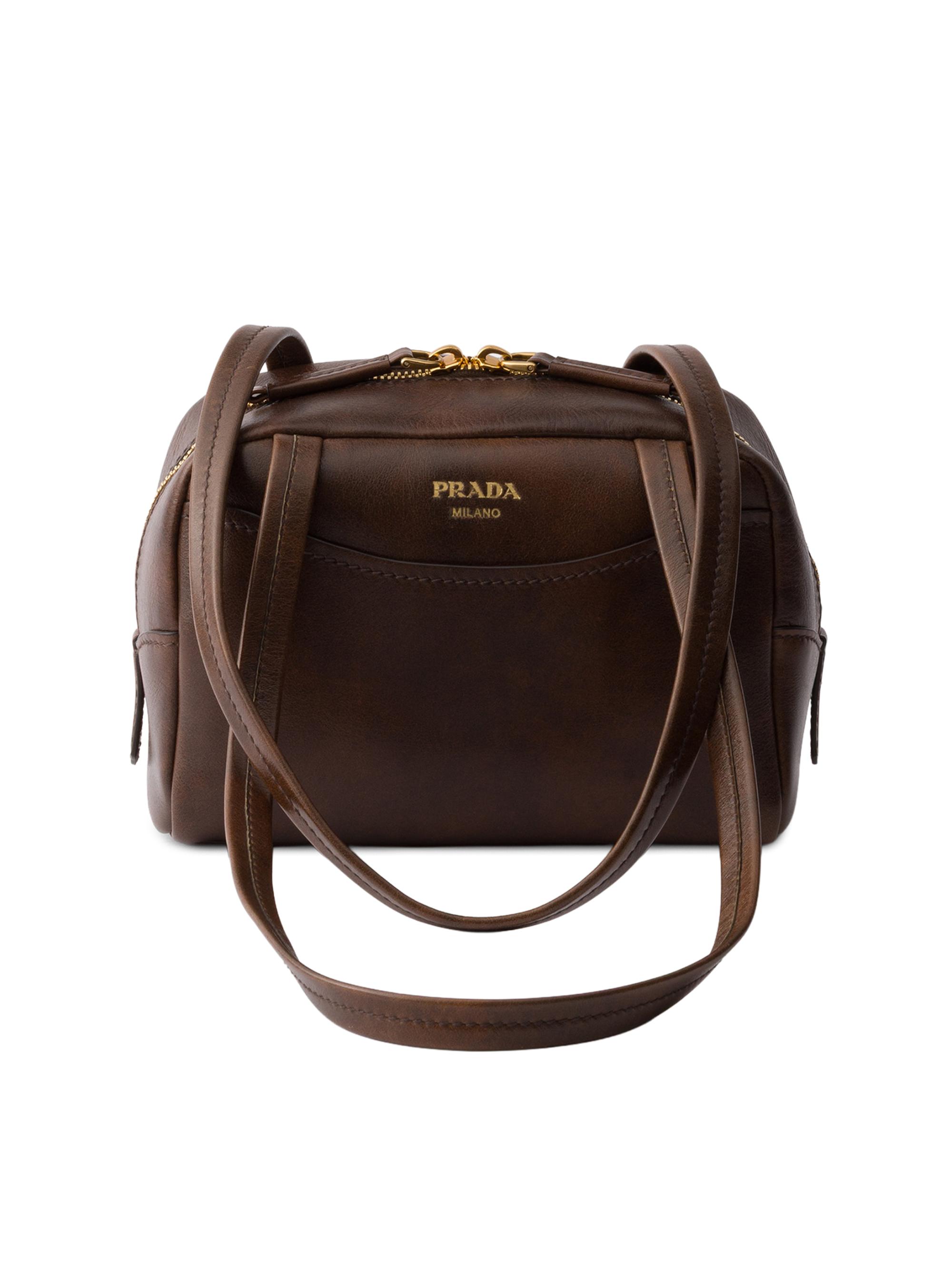 Prada Women's Carry Antiqued Mini Leather Top Handle Bag - Dark Brown
