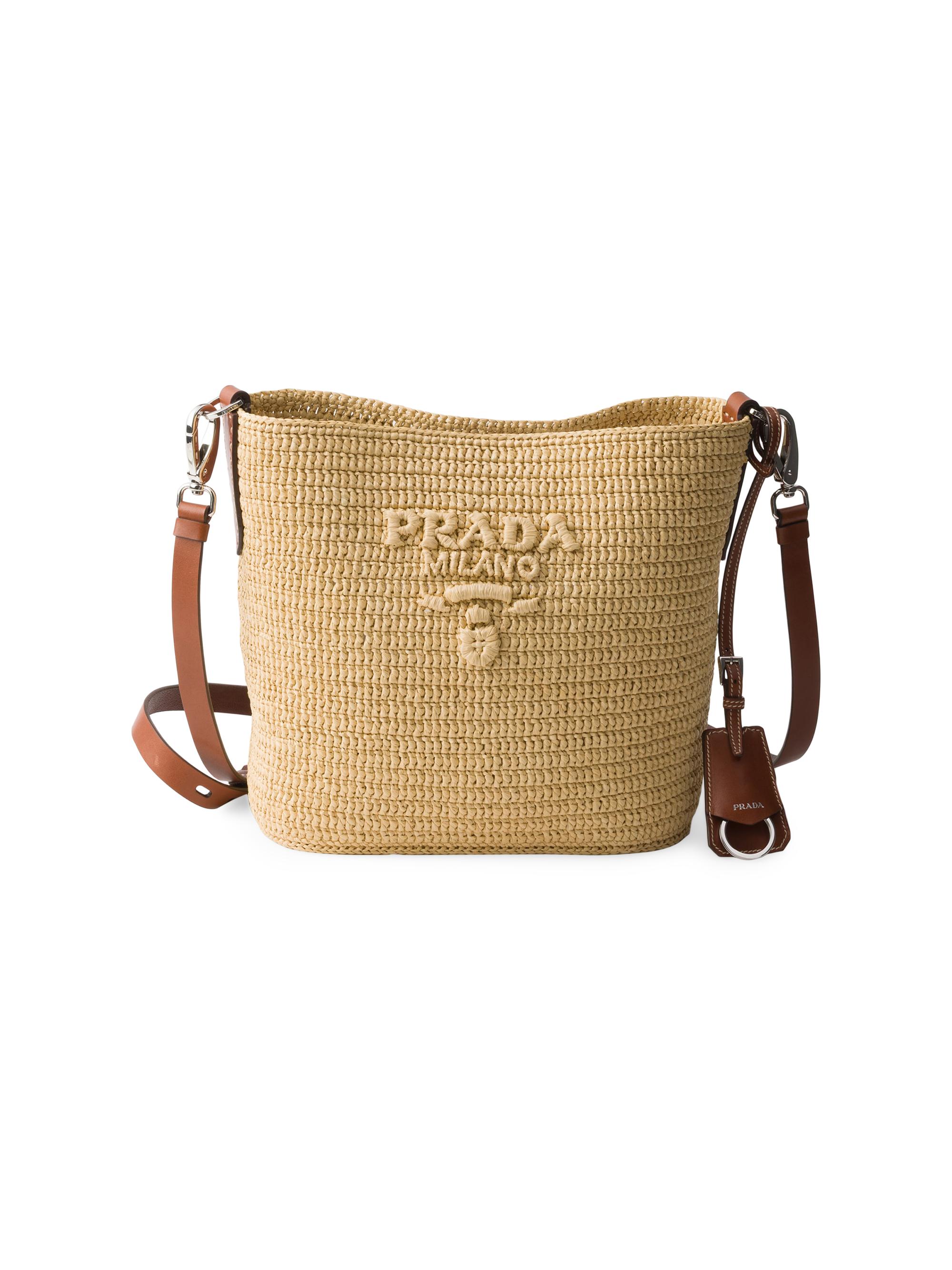 Prada Women's  Crochet and Leather Bucket Bag - Beige Khaki