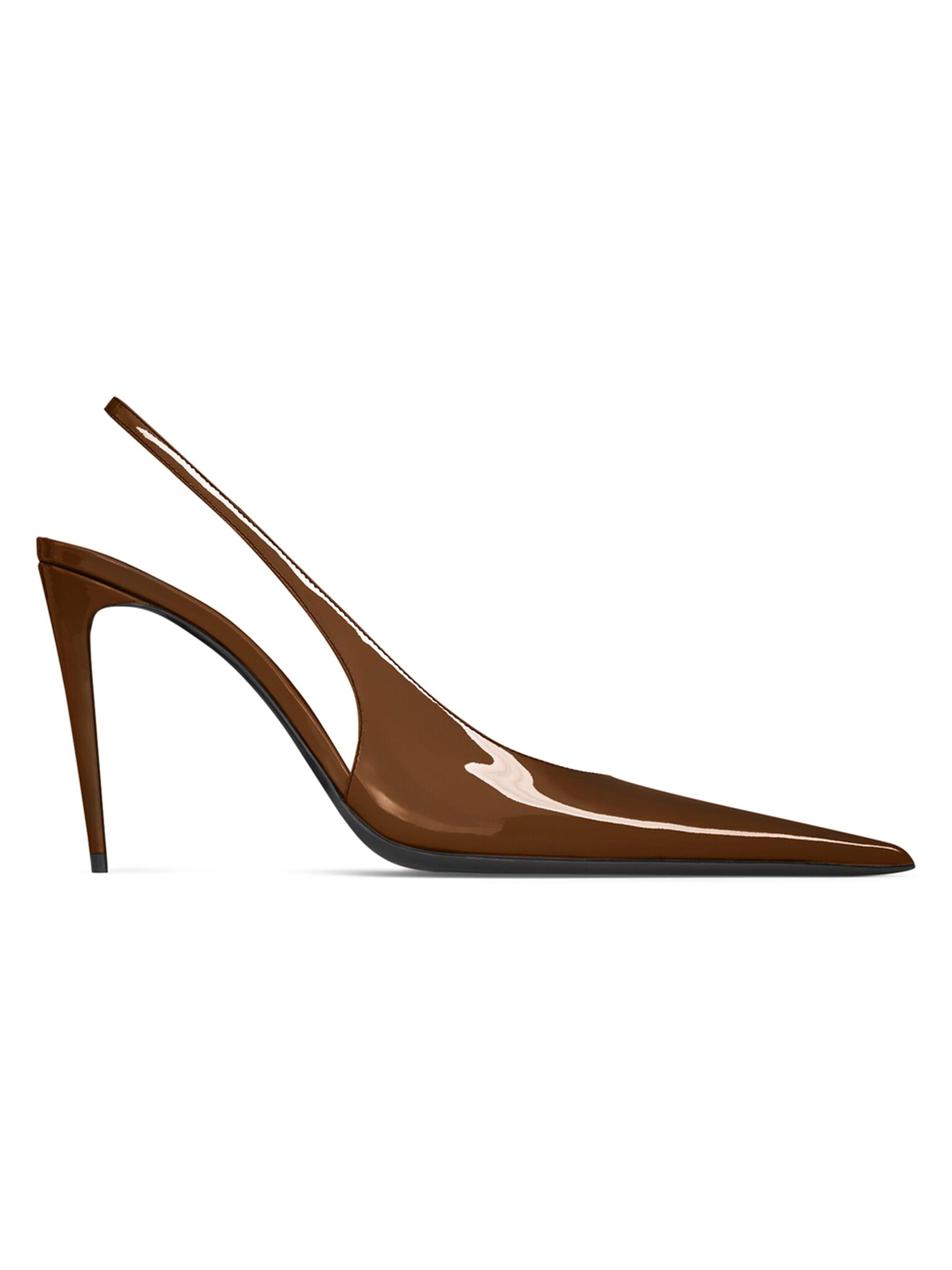 Saint Laurent Women's Patent Leather Guermantes Slingback Pumps - Burnished Wood