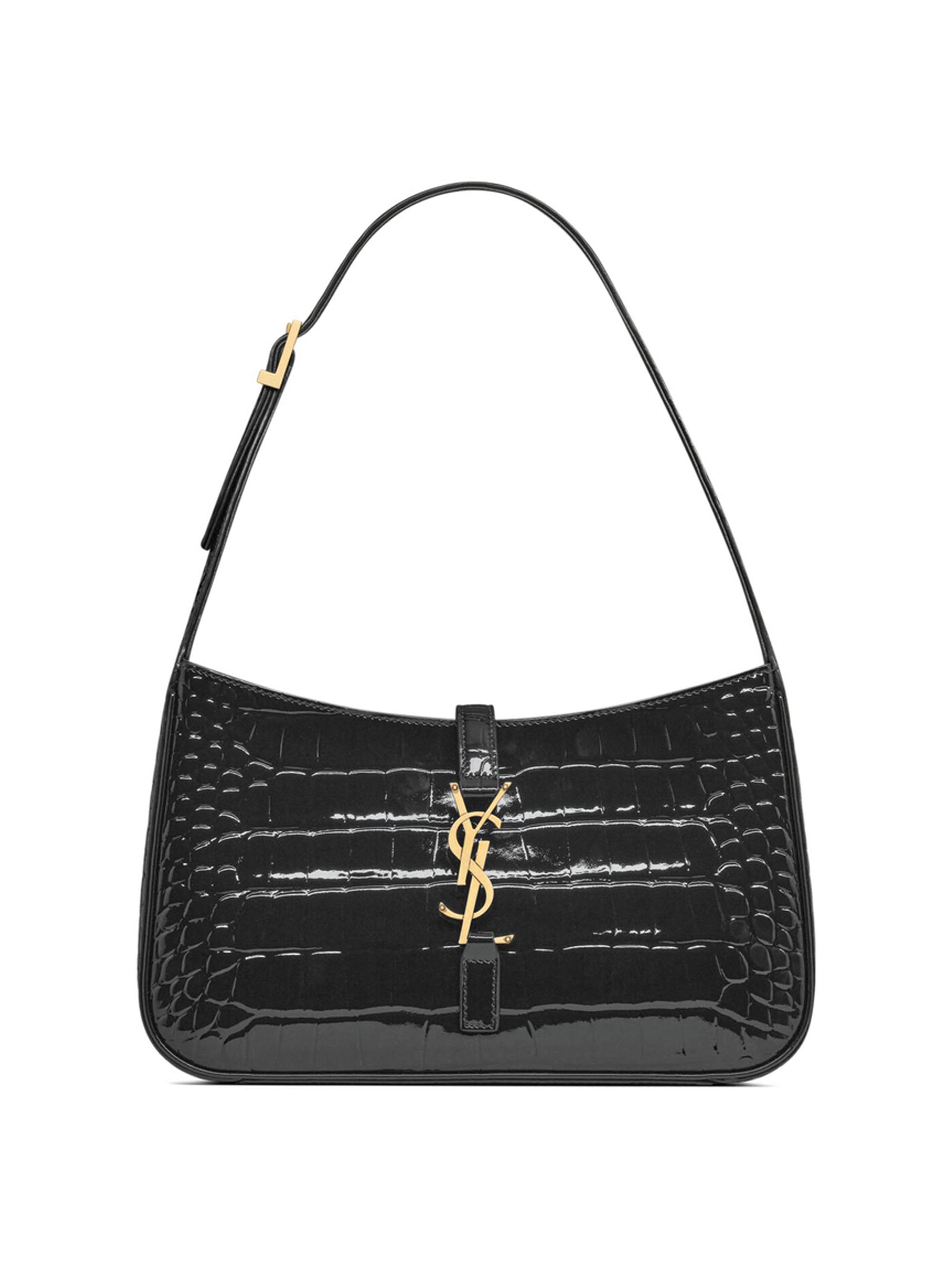 Saint Laurent Women's Le 5 ÿ 7 in Crocodile-Embossed Patent Leather Shoulder Bag - Dark Aubergine