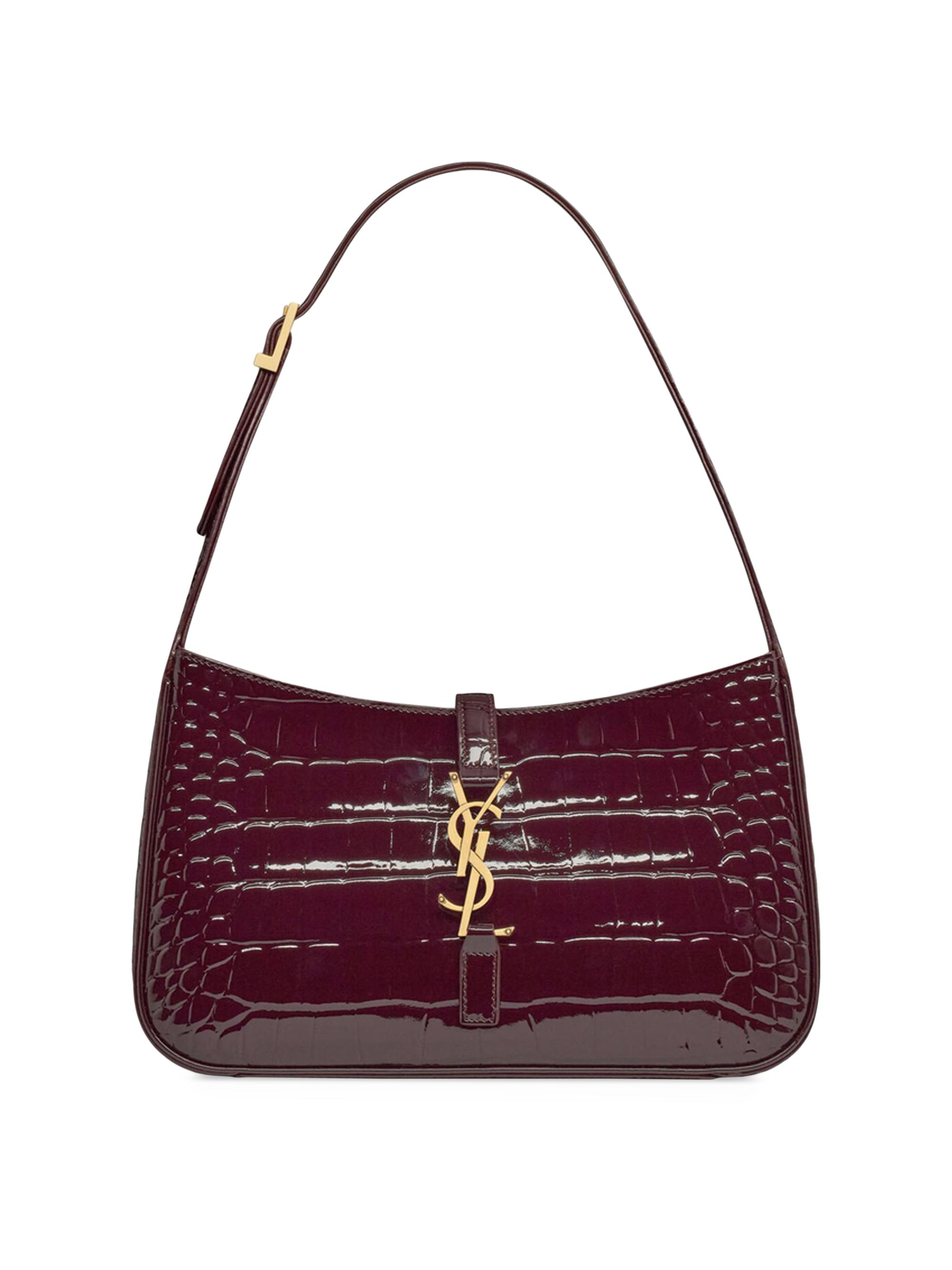 Saint Laurent Women's Le 5 ÿ 7 in Crocodile-Embossed Patent Leather Shoulder Bag - Dark Aubergine | Thumbnail 3