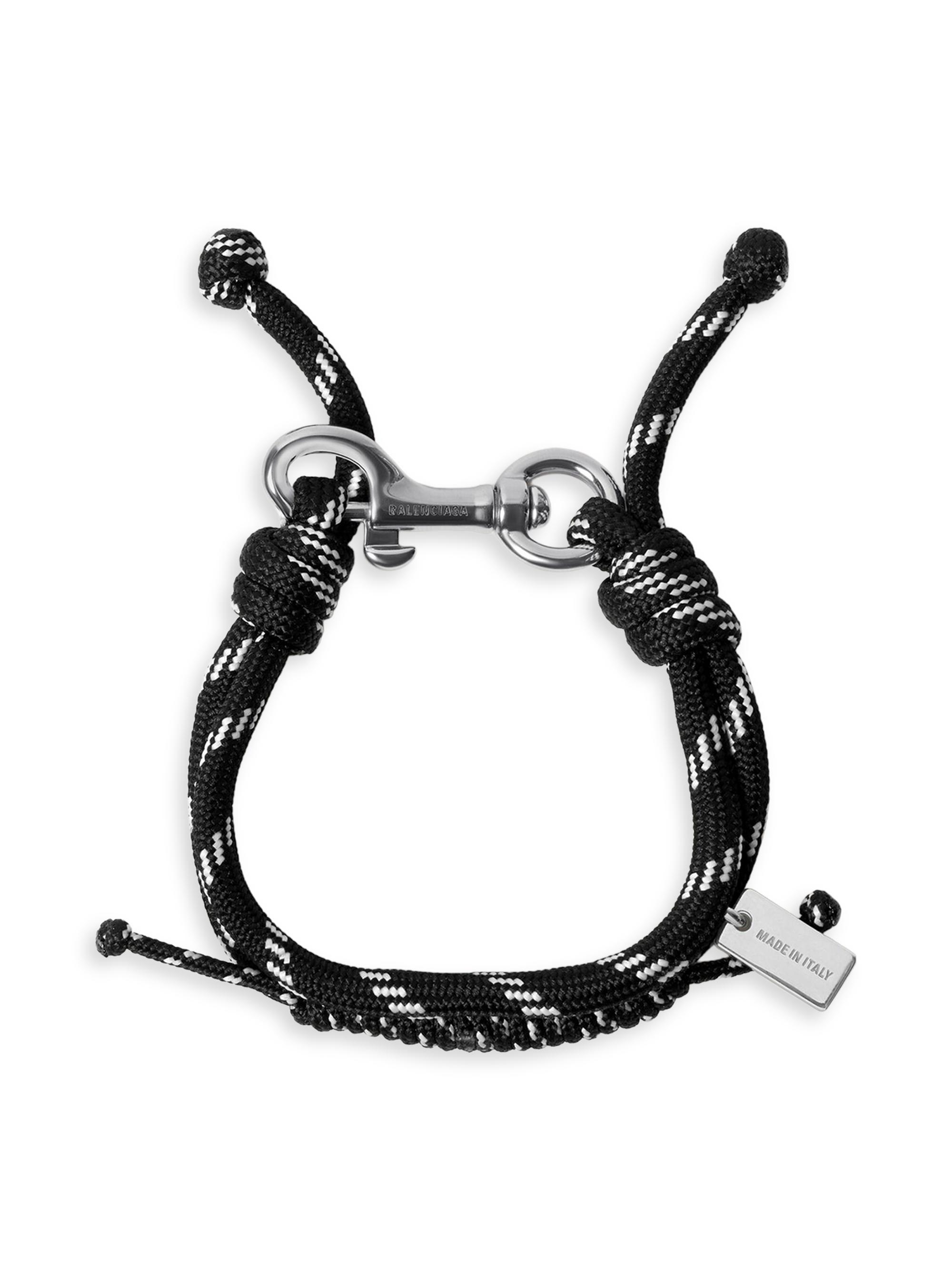 Balenciaga Men's Malibu Cord Bracelet - Black Shiny Silver