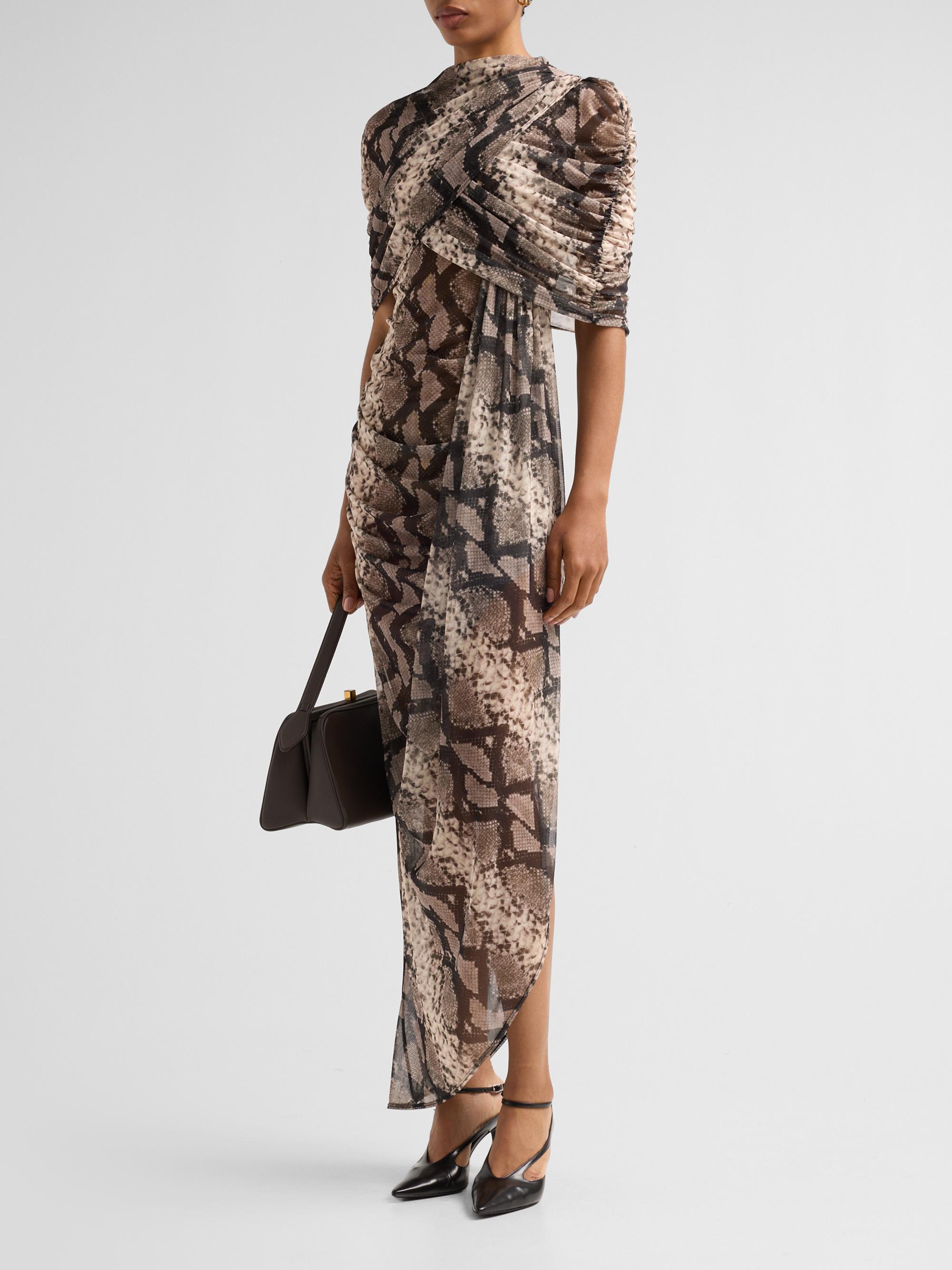 LaPointe Women's Snakeskin Print Draped Maxi Dress - Python Print | Thumbnail 4
