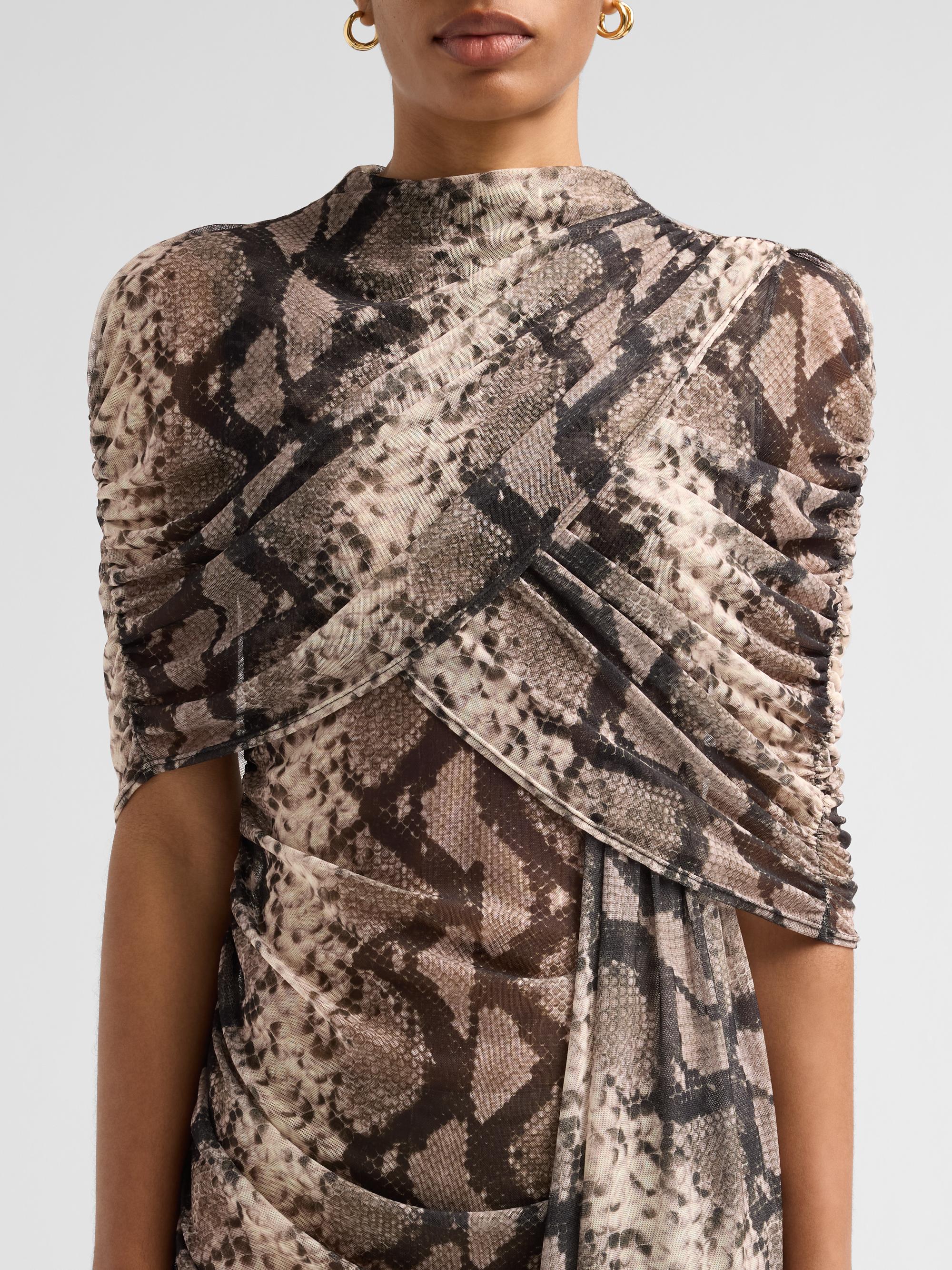 LaPointe Women's Snakeskin Print Draped Maxi Dress - Python Print | Thumbnail 5