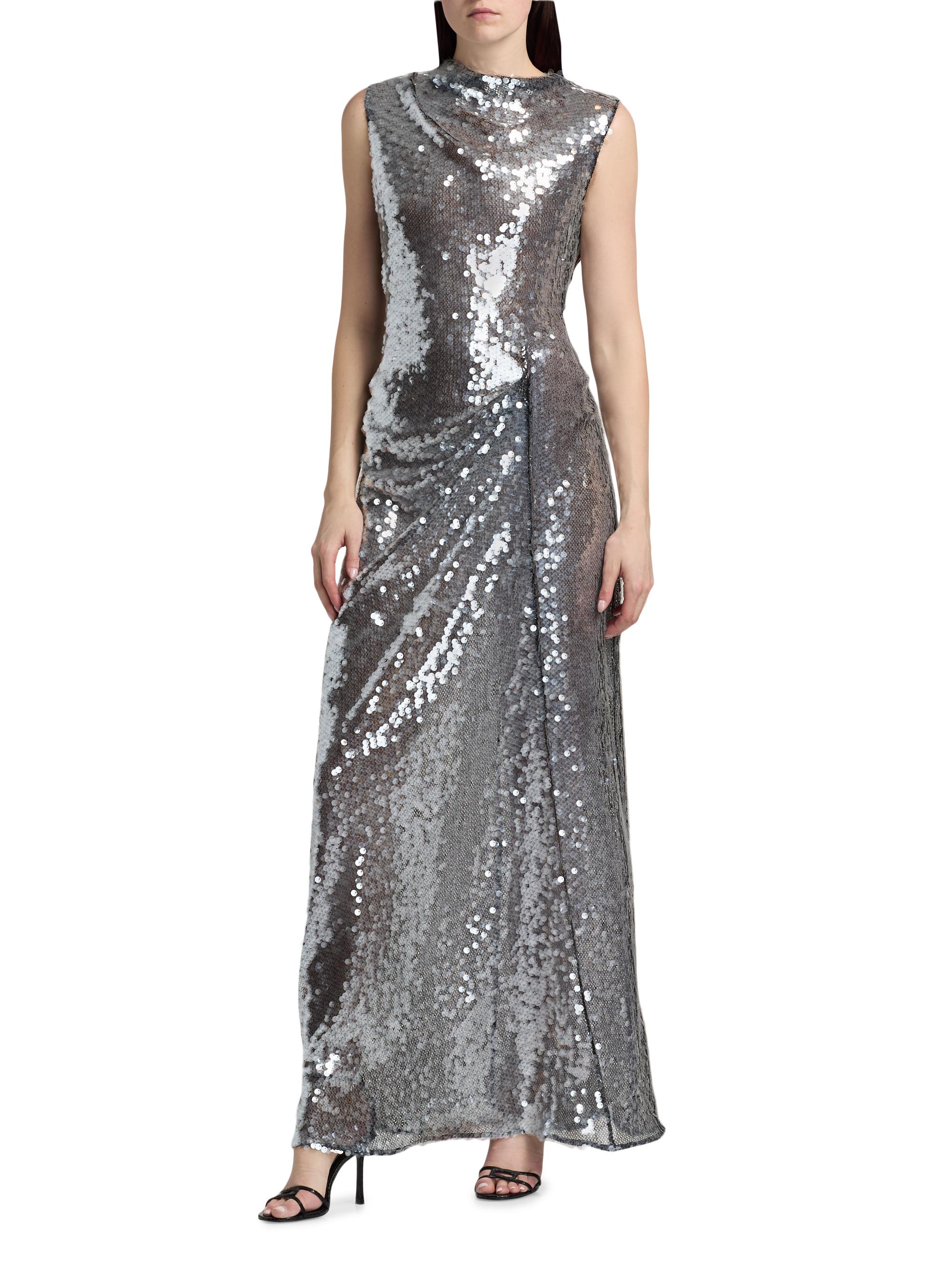 LaPointe Women's Sequined Draped Column Gown - Black | Thumbnail 2