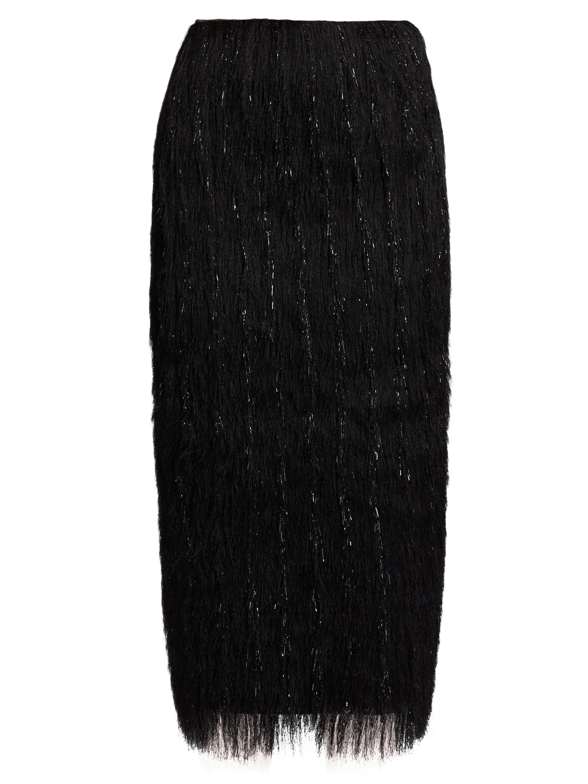 LaPointe Women's Metallic Fringe Midi-Skirt - Black