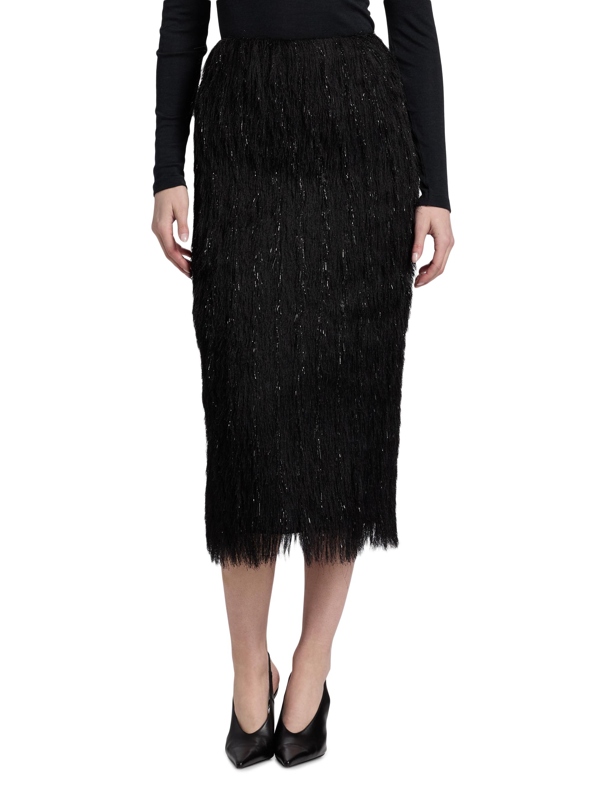 LaPointe Women's Metallic Fringe Midi-Skirt - Black | Thumbnail 3