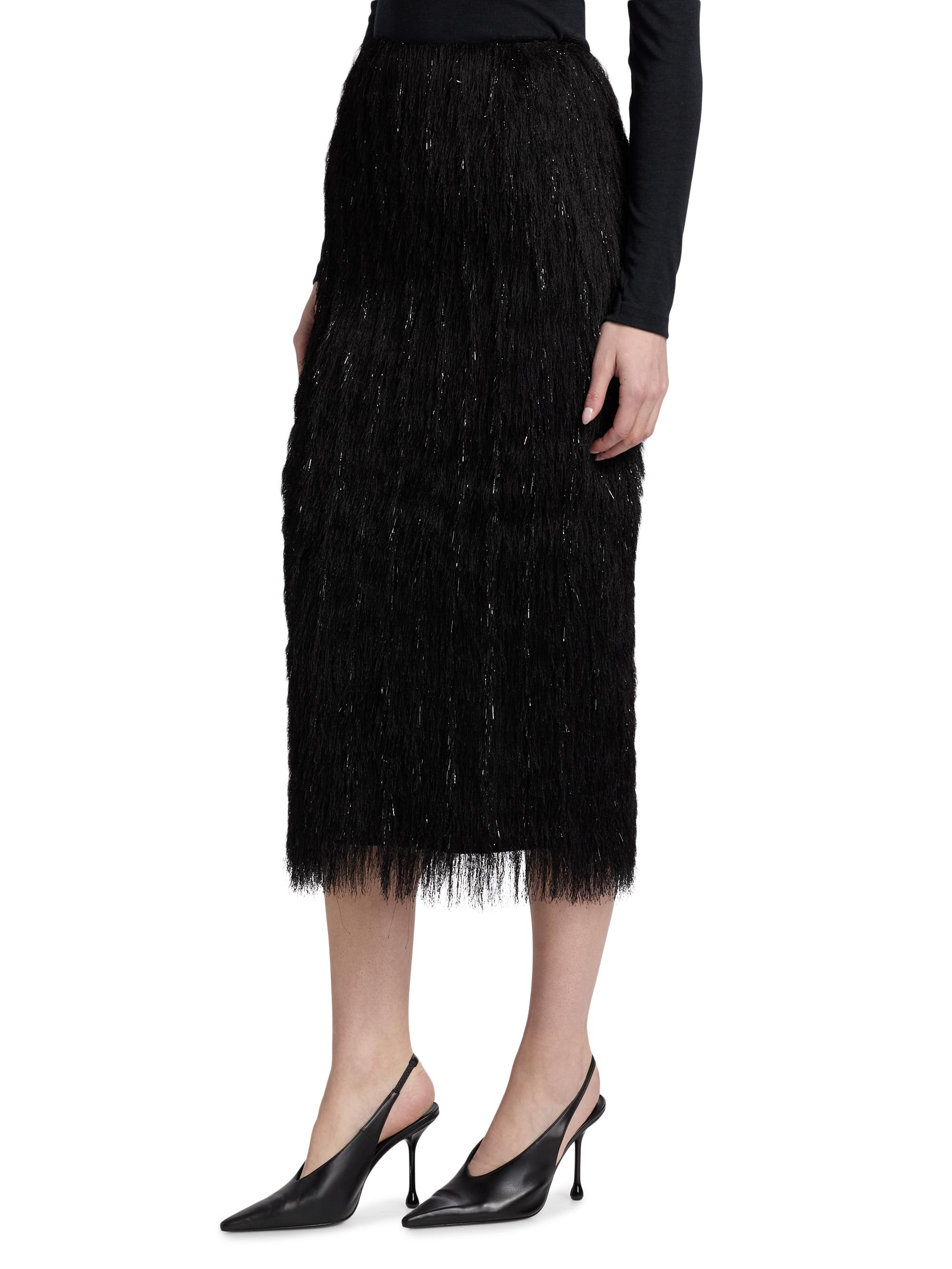 LaPointe Women's Metallic Fringe Midi-Skirt - Black | Thumbnail 4