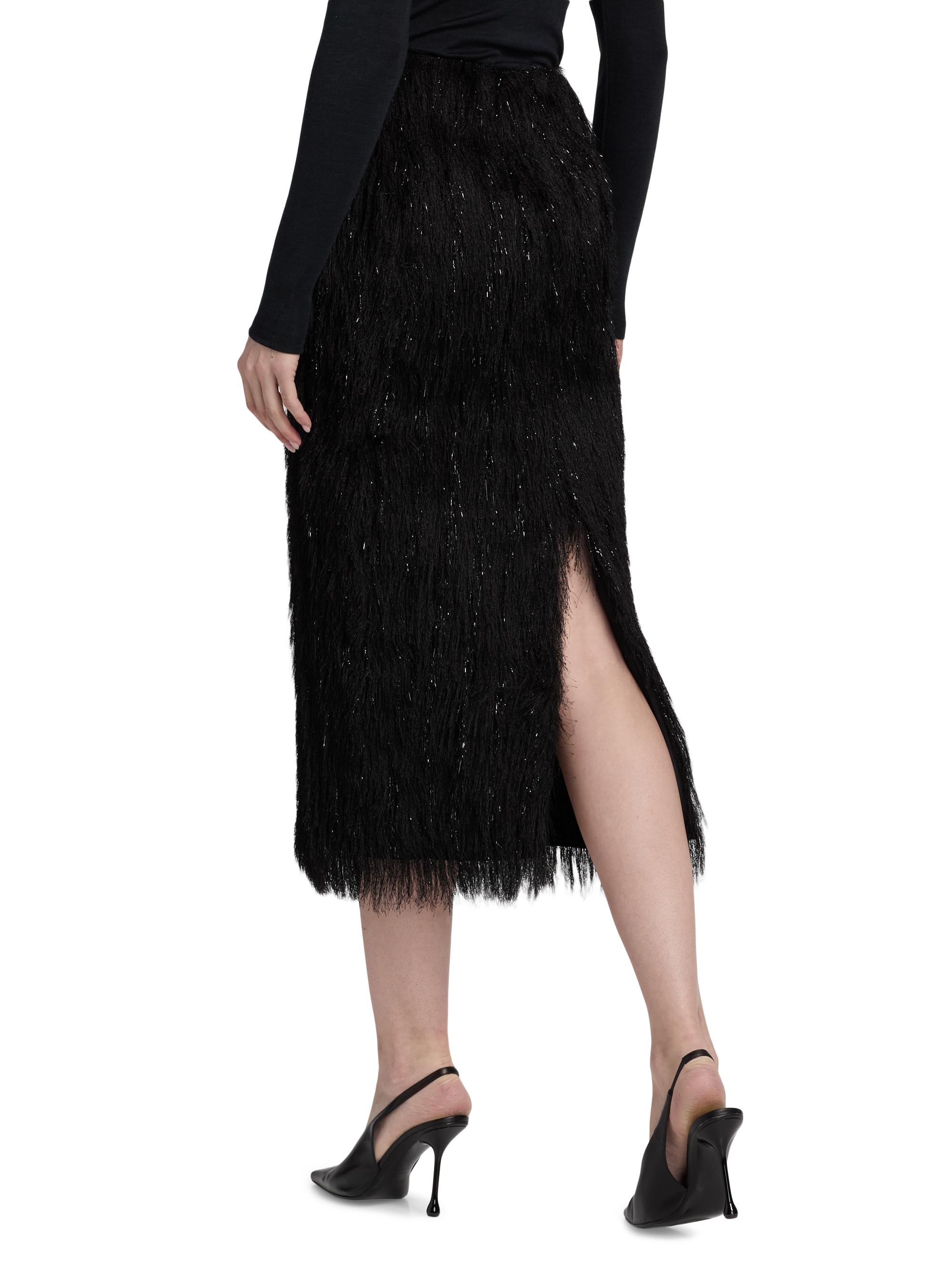 LaPointe Women's Metallic Fringe Midi-Skirt - Black | Thumbnail 5