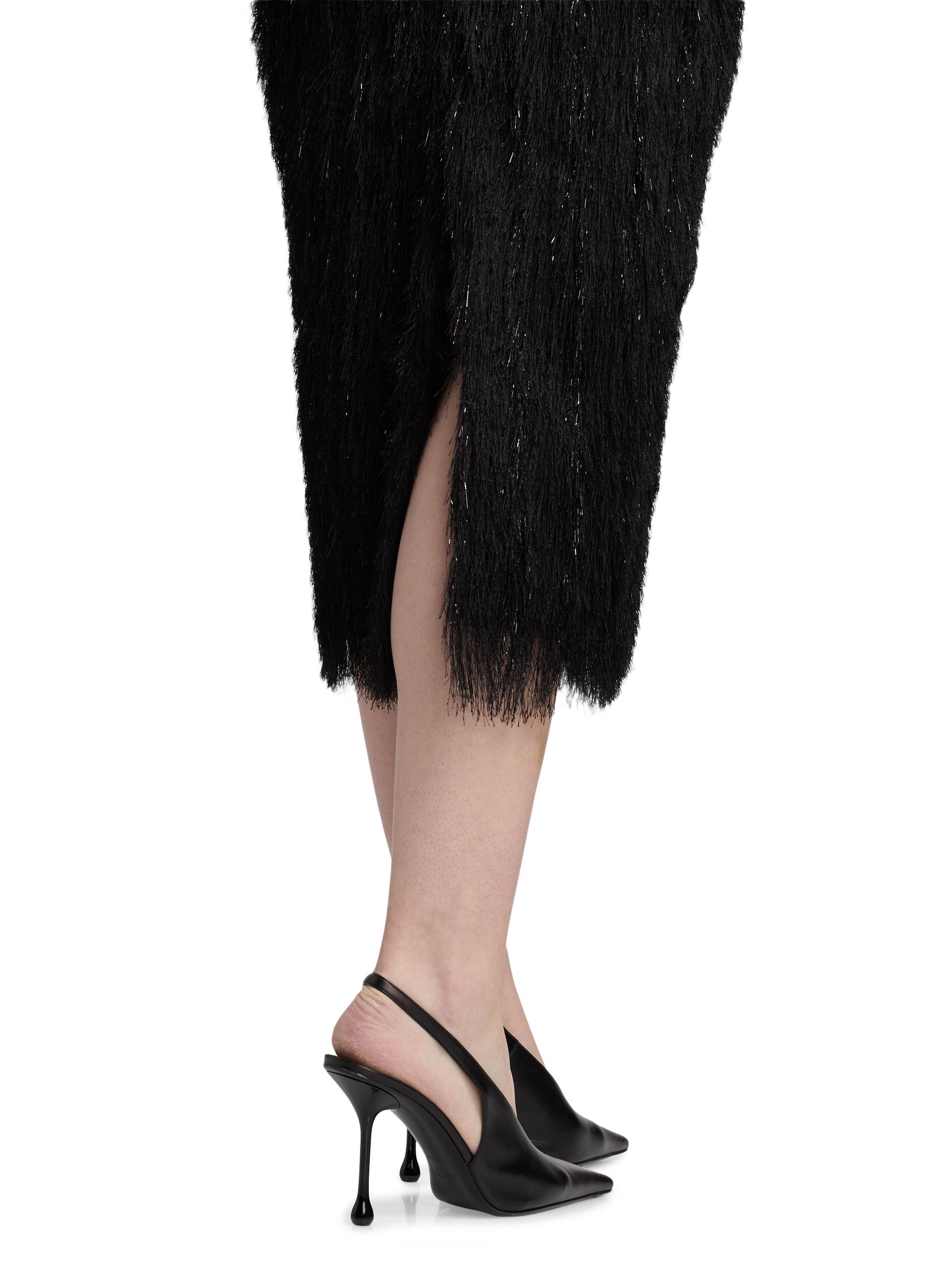 LaPointe Women's Metallic Fringe Midi-Skirt - Black | Thumbnail 6