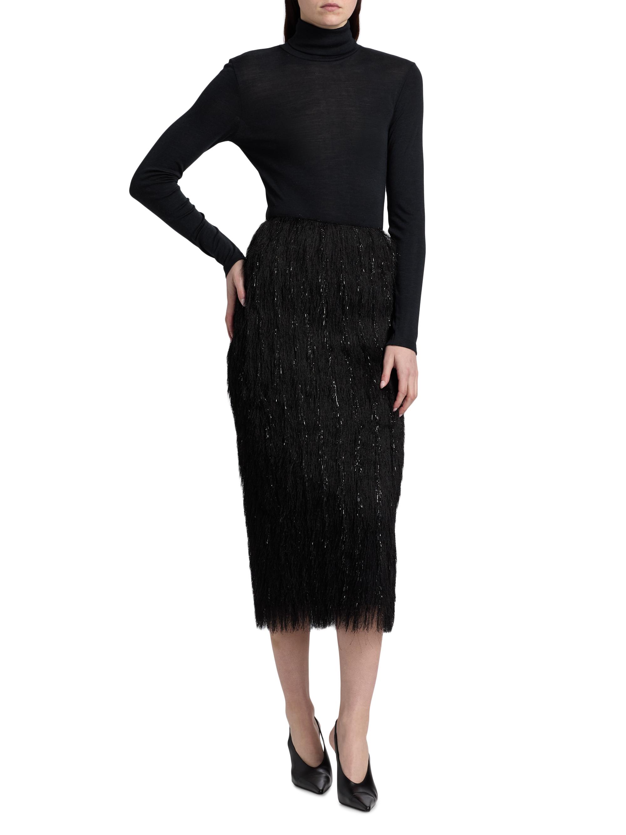 LaPointe Women's Metallic Fringe Midi-Skirt - Black | Thumbnail 2