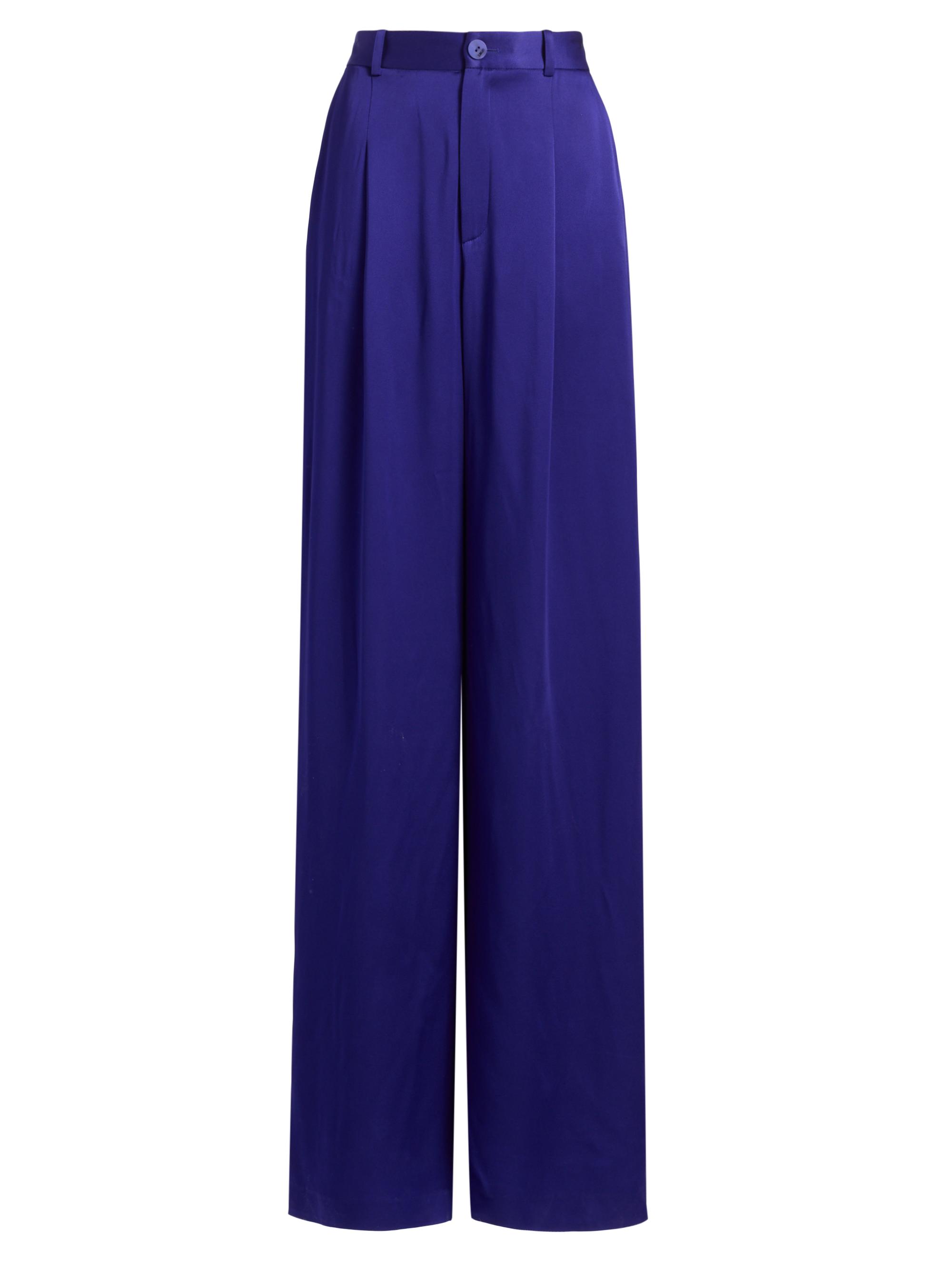 LaPointe Women's Satin Relaxed Pleated Pants - Indigo | Thumbnail 8