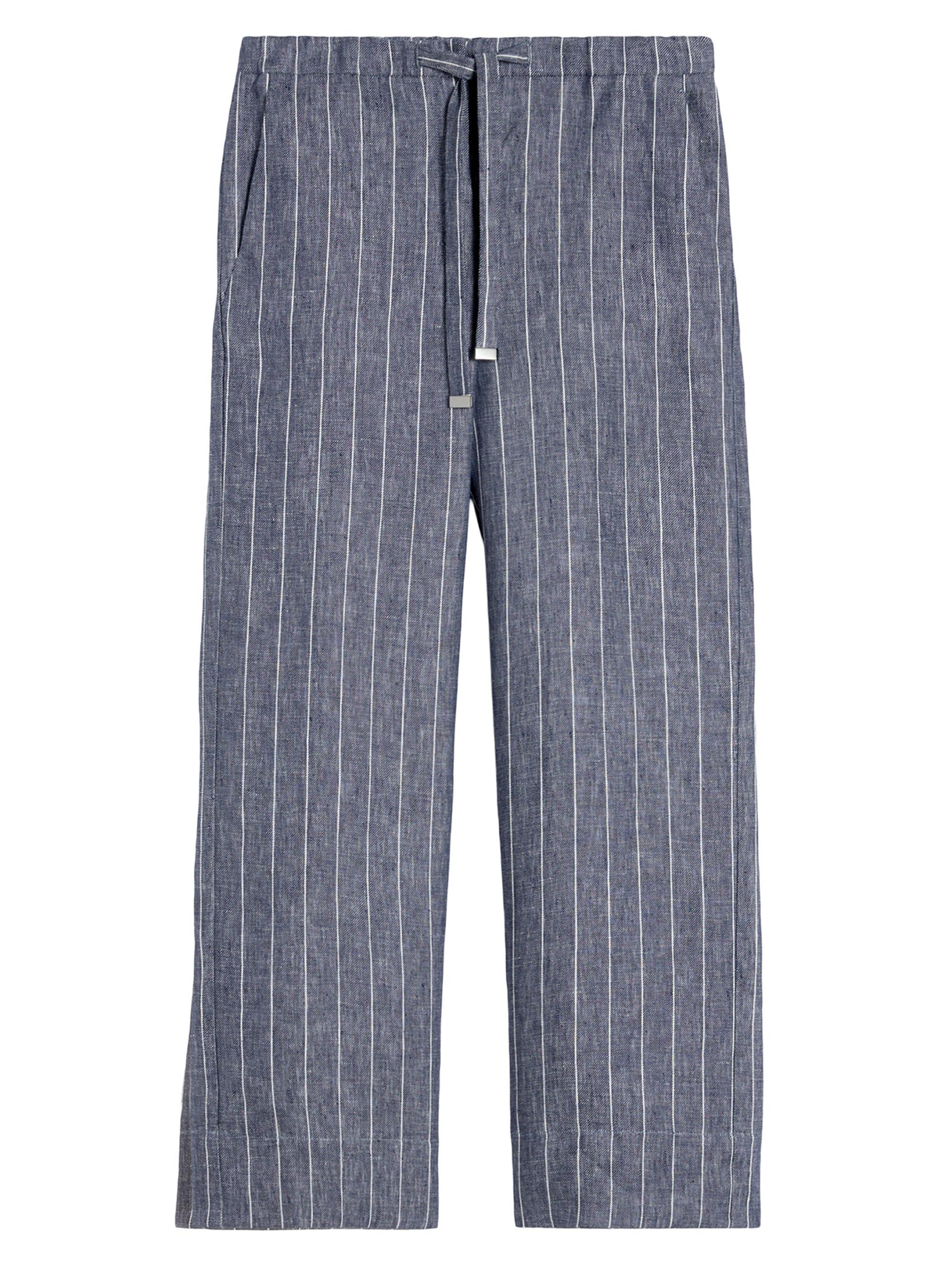 Max Mara Women's Denim Look Pinstripe Linen Trousers - Ultramarine