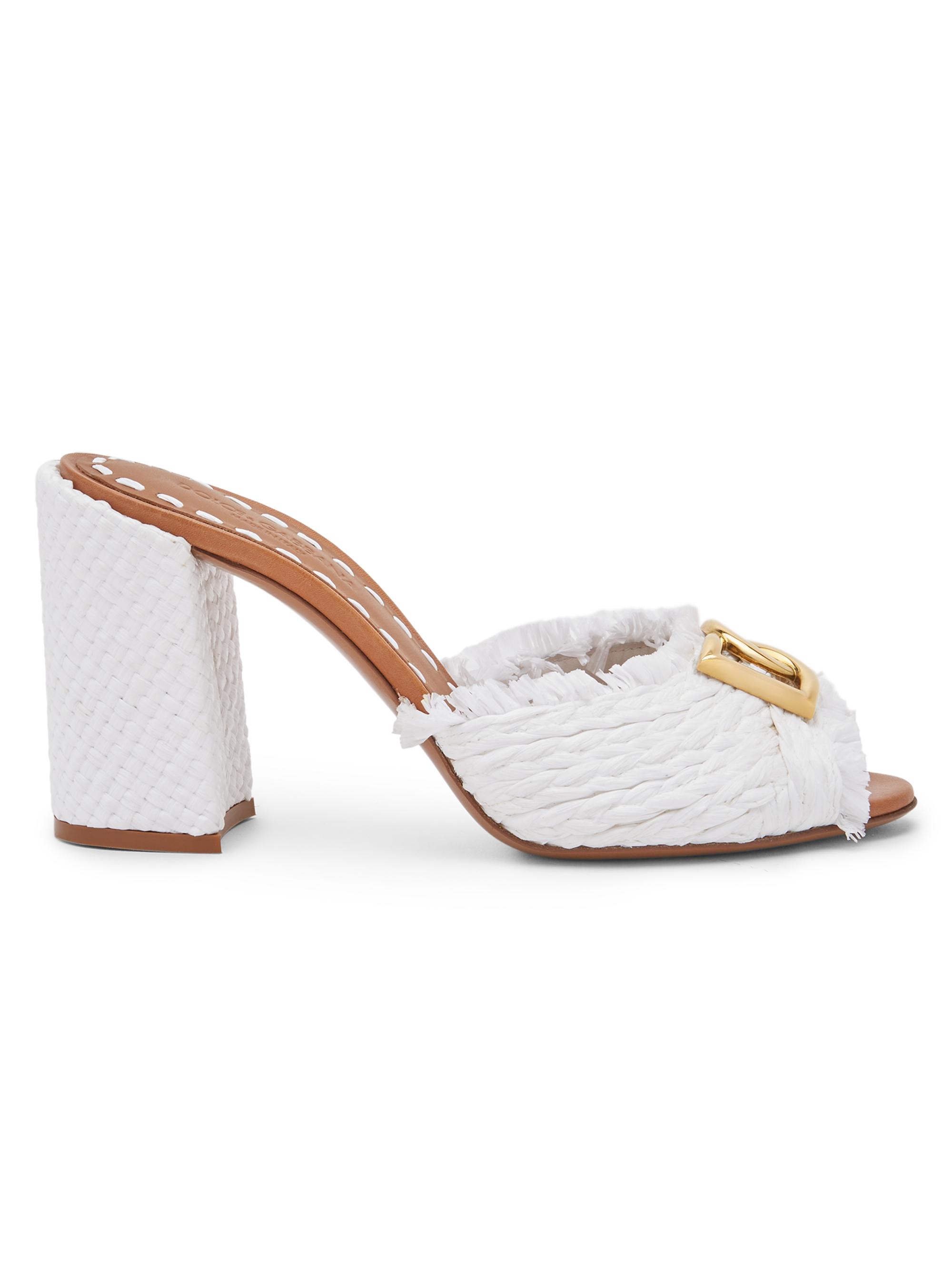 Dolce & Gabbana Women's Carretto 85MM Woven Fringed Logo Sandals - Bianco Sabbia