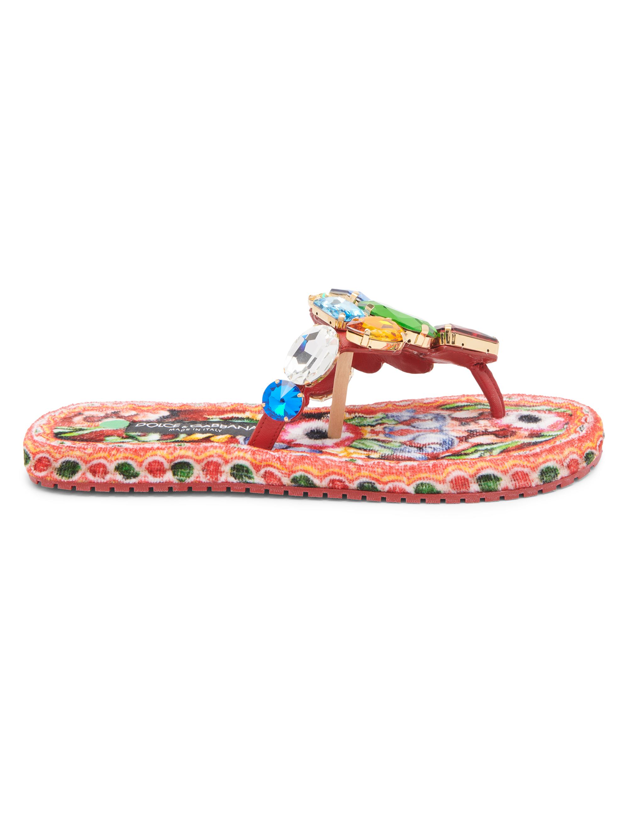 Dolce & Gabbana Women's Carretto Embellished Leather Thong Sandals - Carretto - Women's Clothing