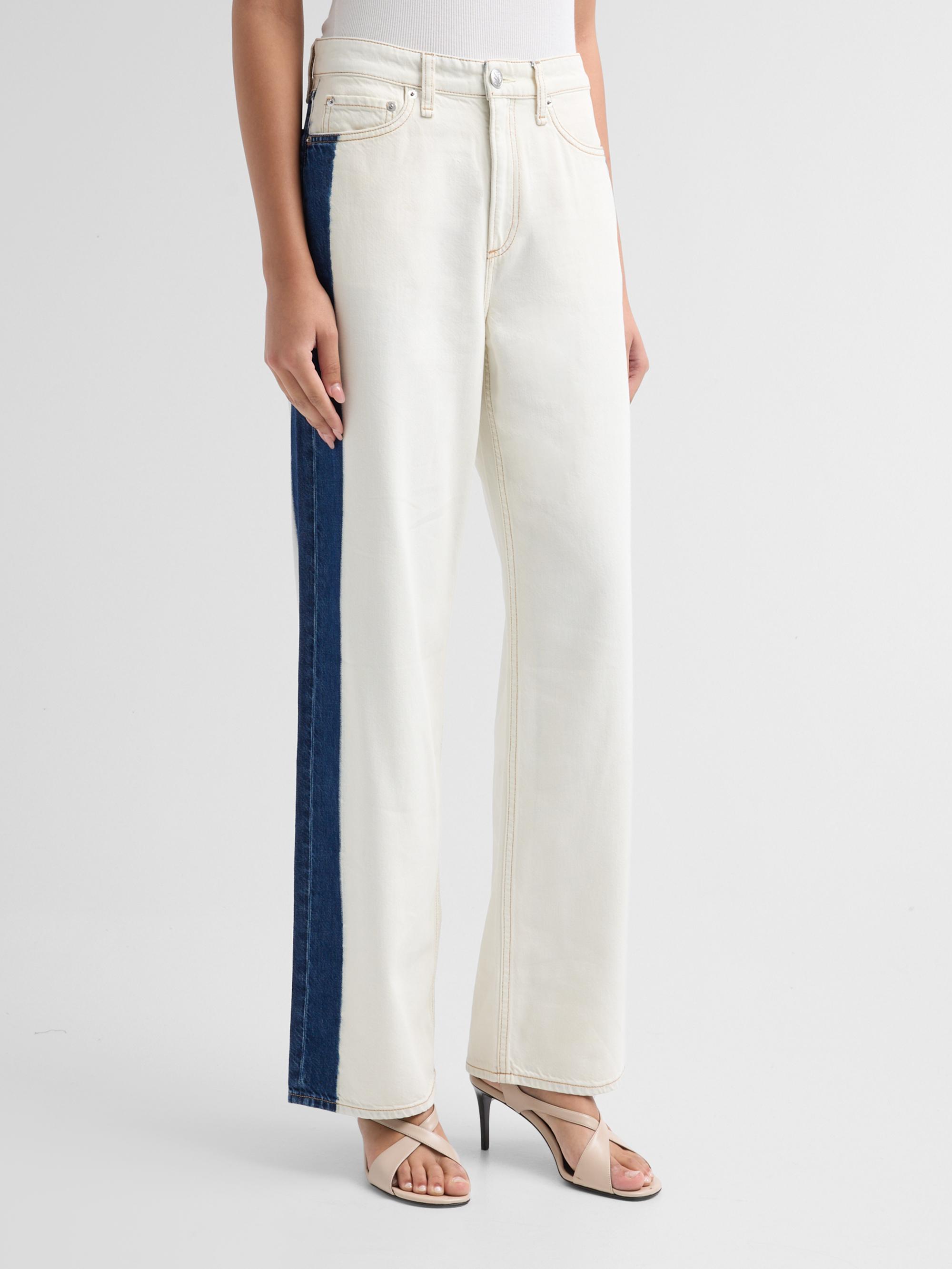 rag & bone Women's Logan Contrast-Striped Wide-Leg Jeans - Dark Indigo Bleach | Thumbnail 4