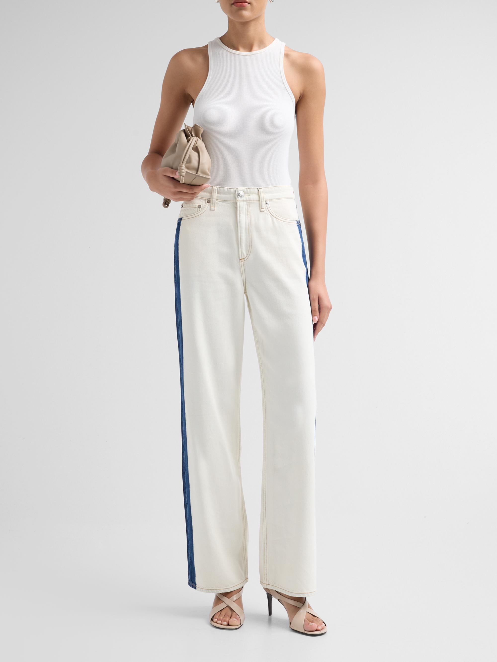 rag & bone Women's Logan Contrast-Striped Wide-Leg Jeans - Dark Indigo Bleach | Thumbnail 2
