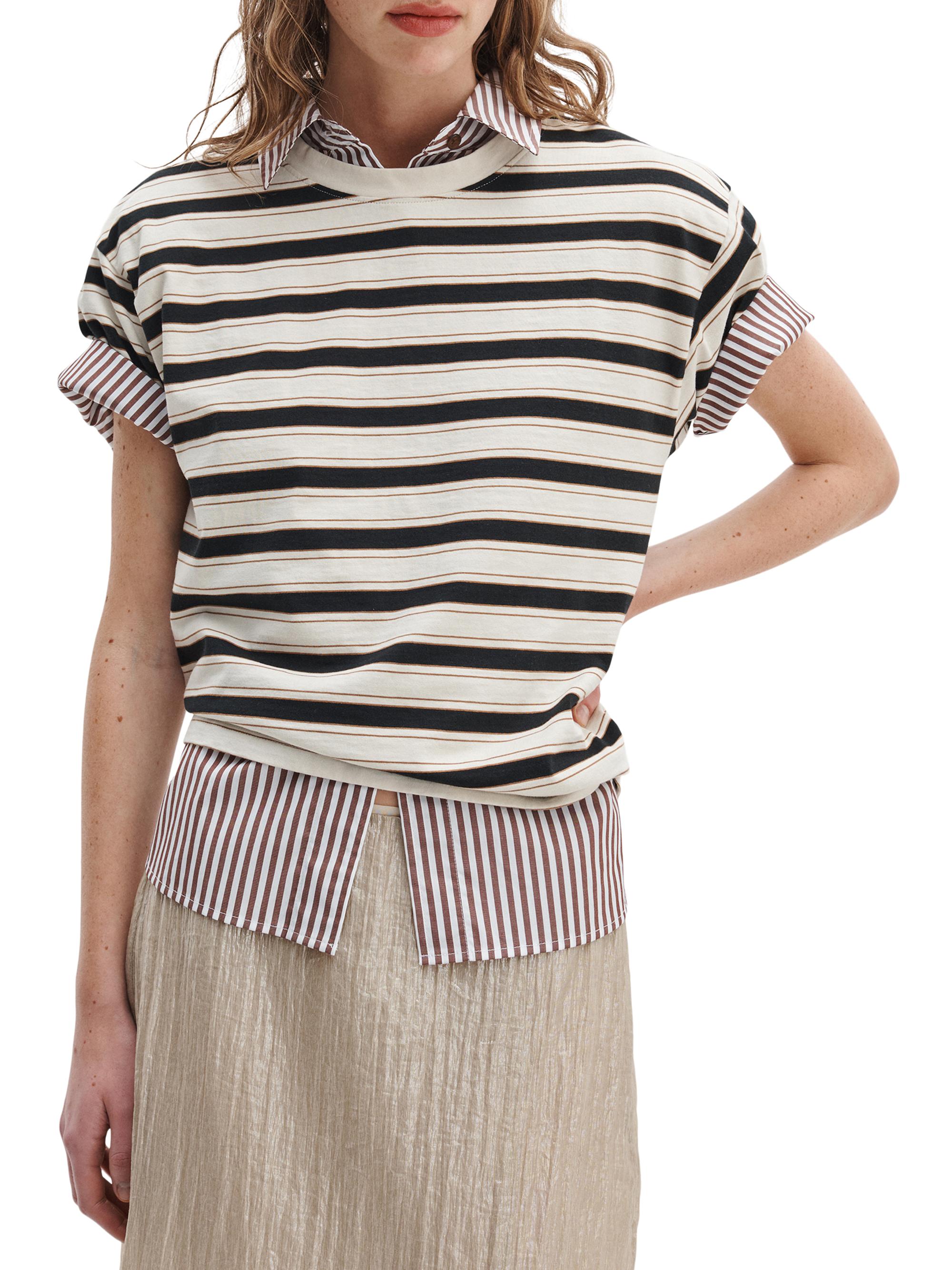 rag & bone Women's Kelly Striped Cotton Boxy T-Shirt - Cream Multi | Thumbnail 3