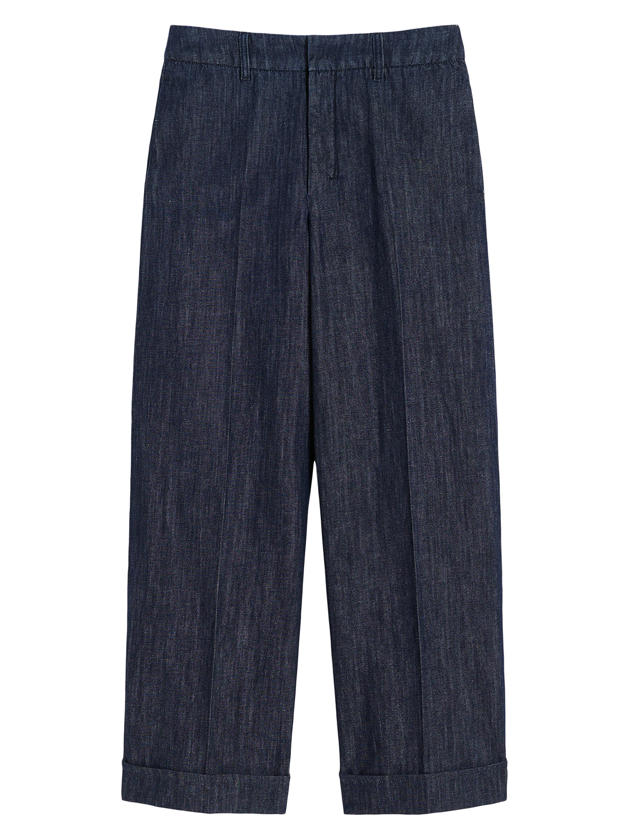 Max Mara Women's Straight Fit Cotton and Linen Denim Trousers - Midnight Blue