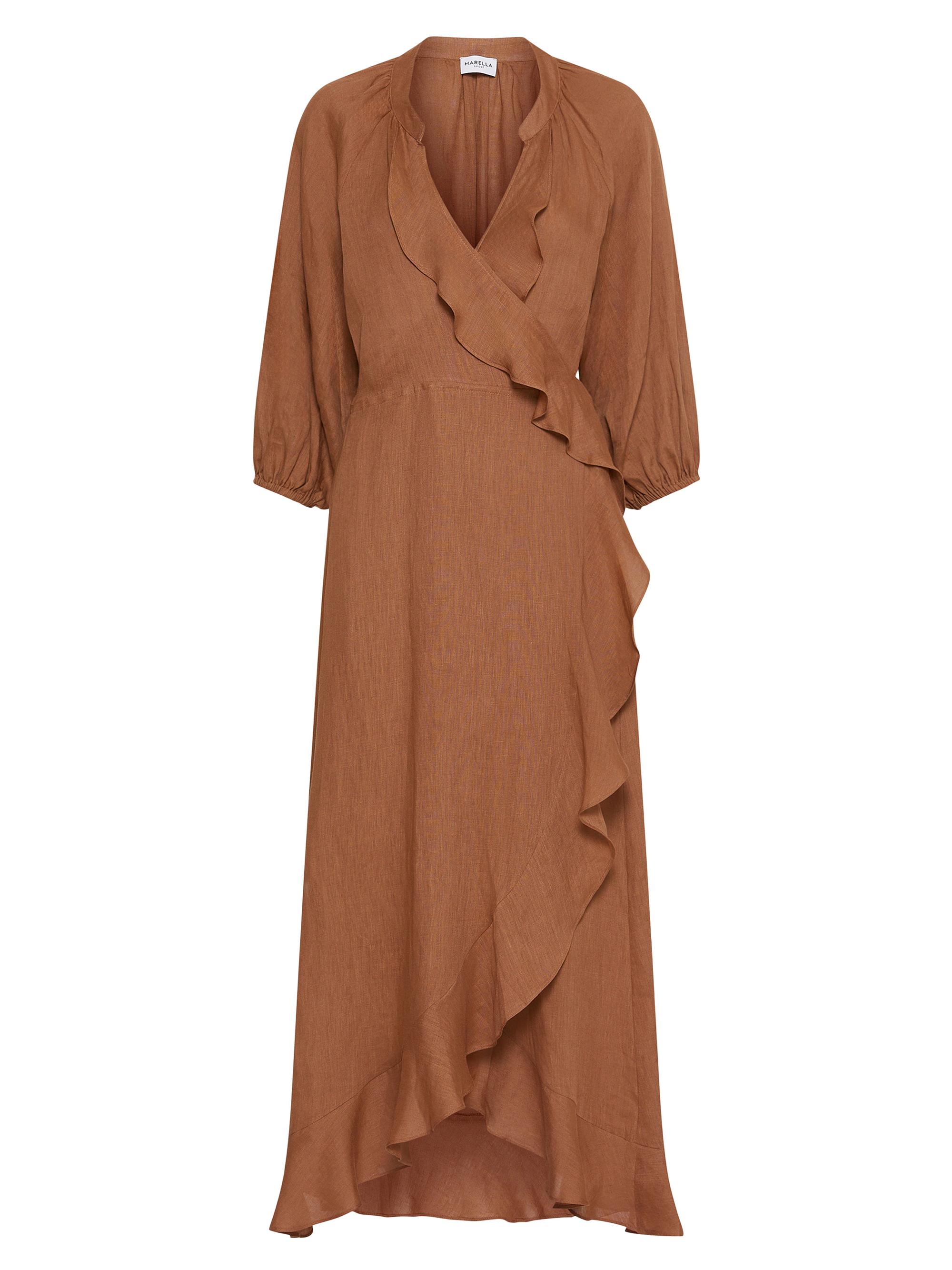 Marella Women's Linen Midi Wrap Dress - Tobacco Brown