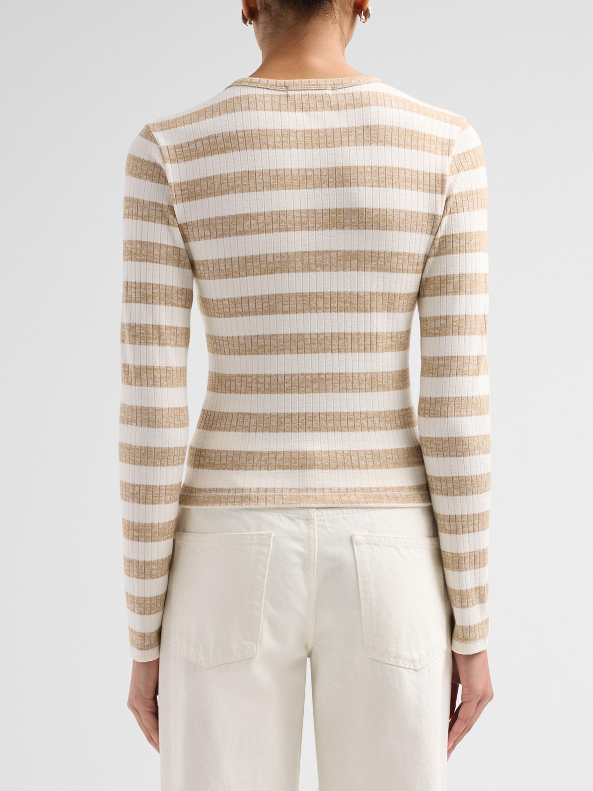 rag & bone Women's The Wide Striped Rib-Knit Cardigan - Toffee | Thumbnail 3