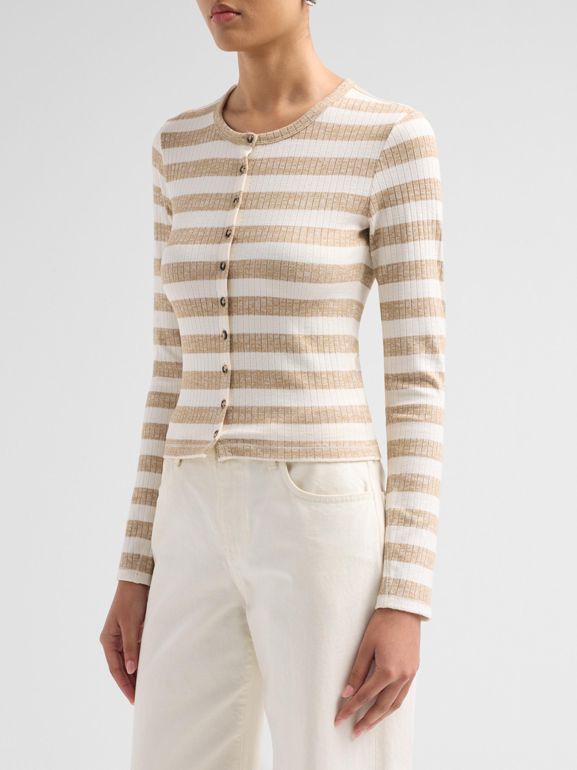 rag & bone Women's The Wide Striped Rib-Knit Cardigan - Toffee | Thumbnail 4
