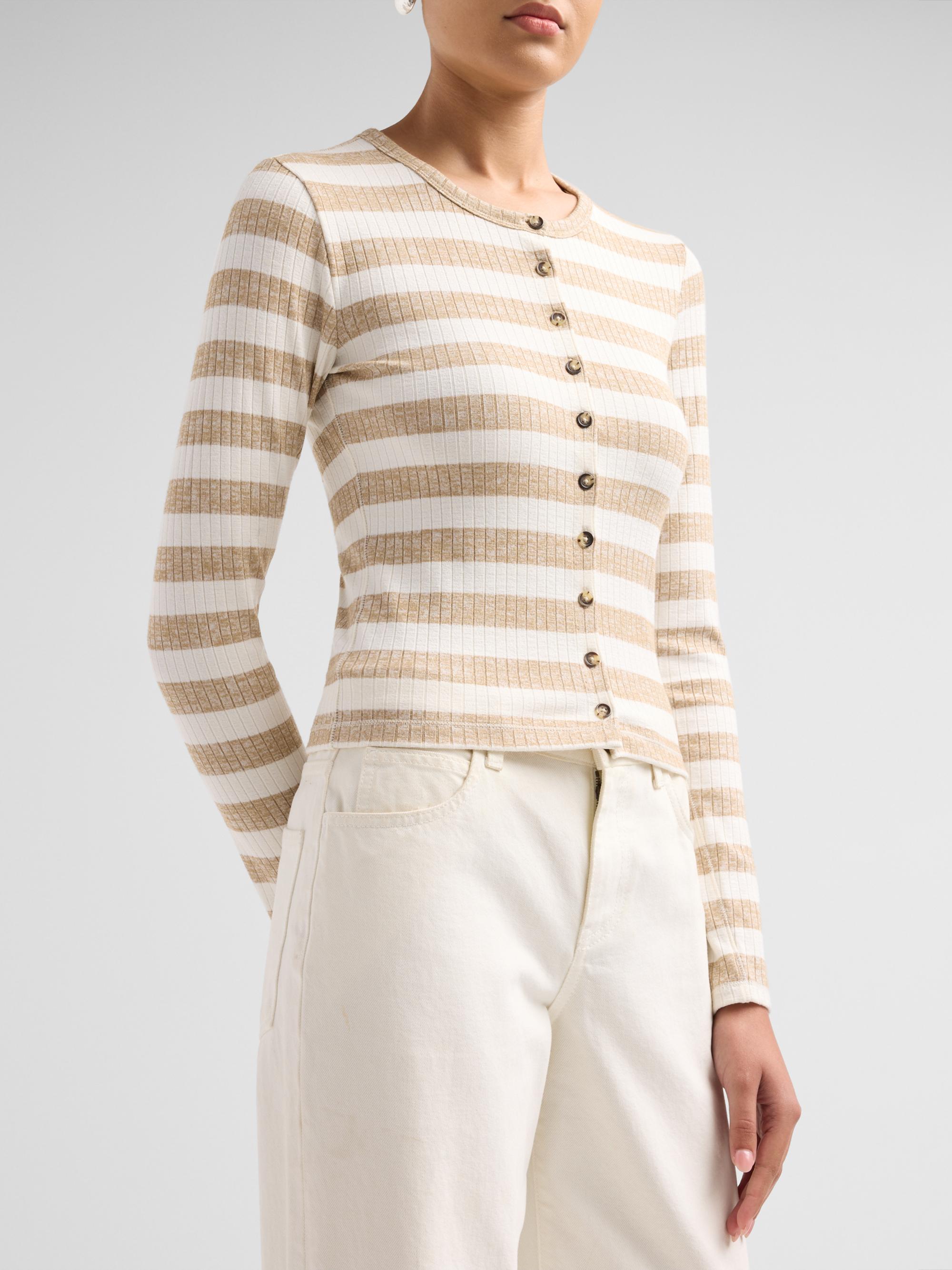 rag & bone Women's The Wide Striped Rib-Knit Cardigan - Toffee | Thumbnail 5