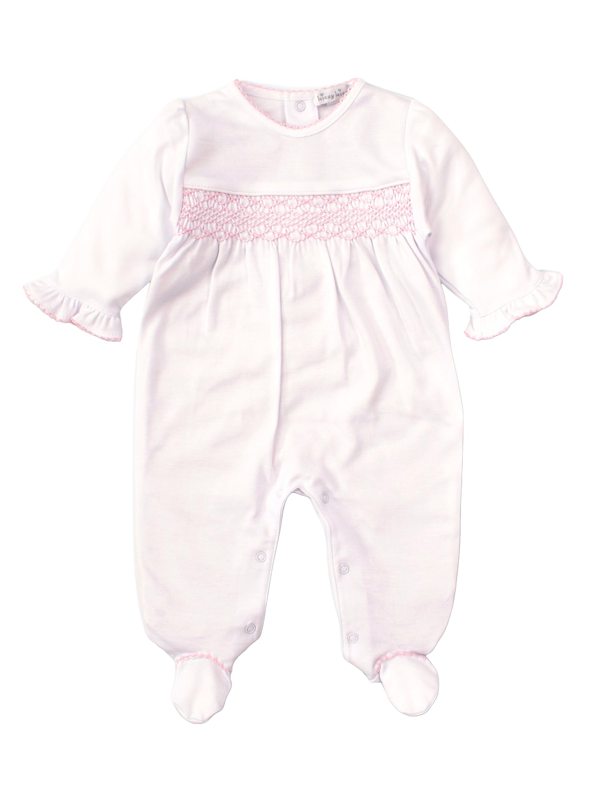 Kissy Kissy Baby Girl's Charmed Smocked Cotton Footie - White
