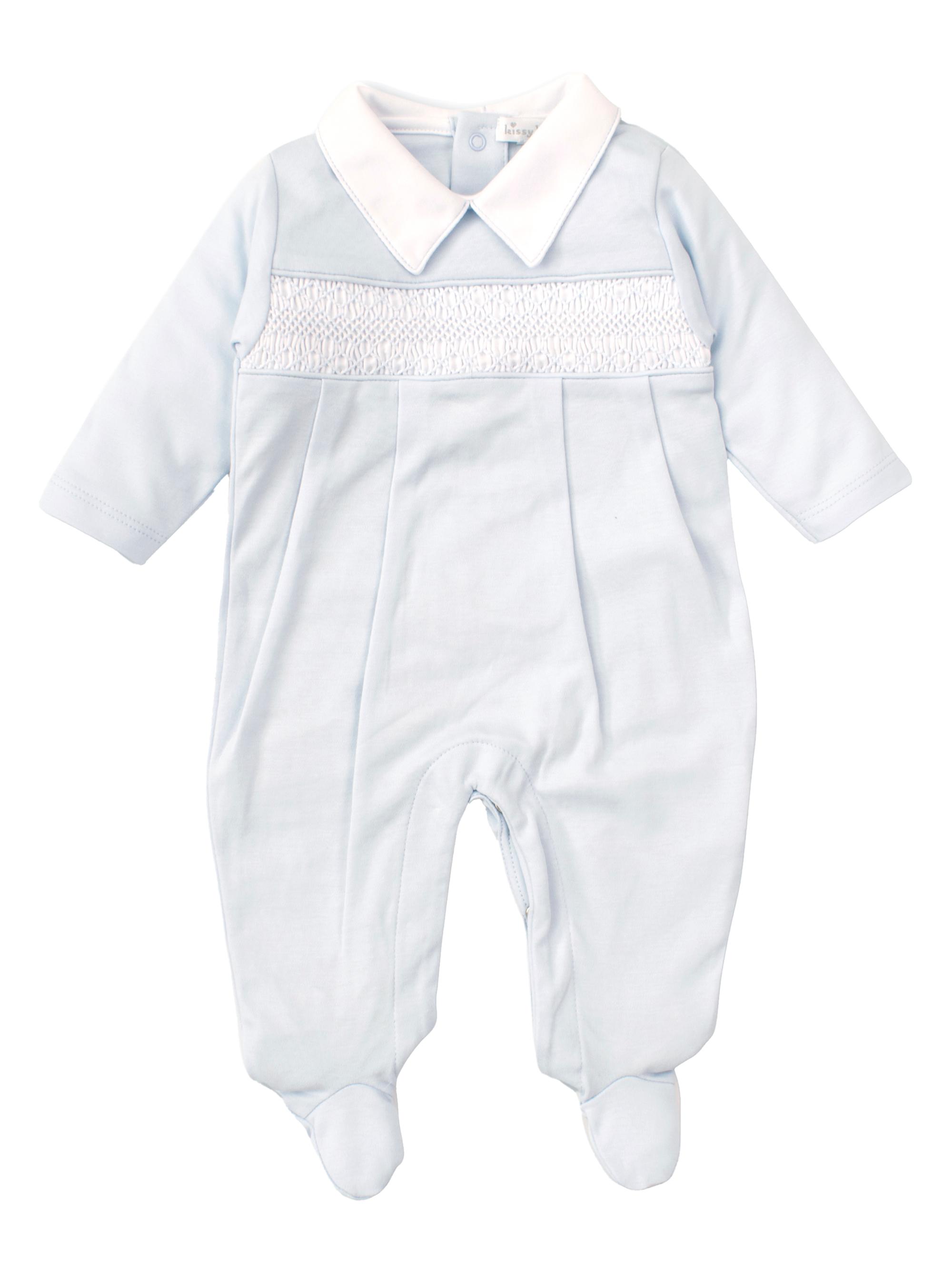 Kissy Kissy Baby Boy's Charmed Smocked Cotton Footie - Light Blue
