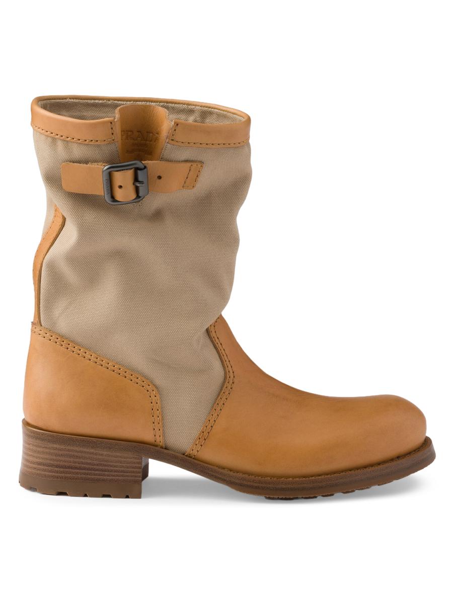 Prada Leather and Canvas Boots | Saks Fifth Avenue