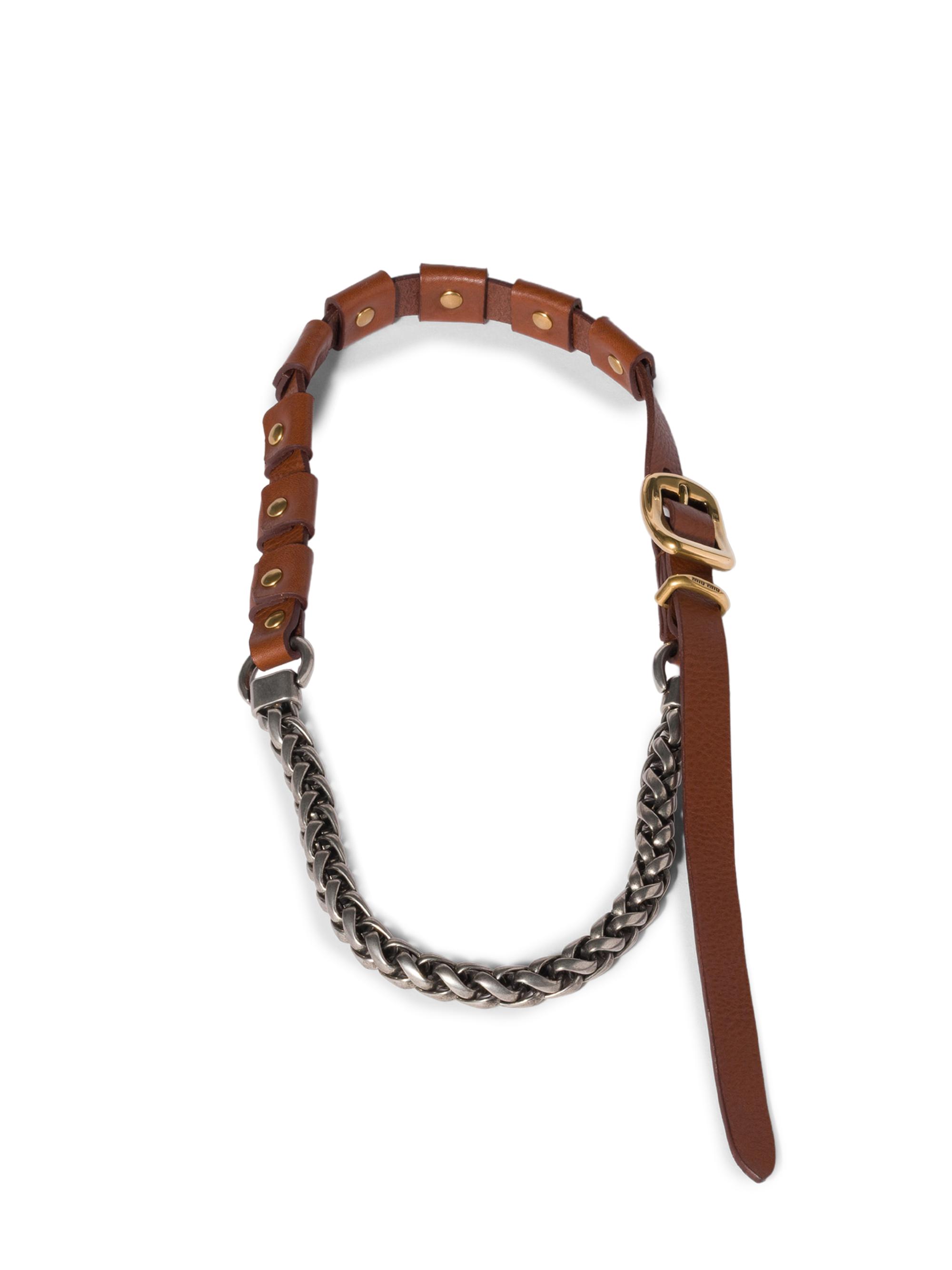 Miu Miu Women's Metal and Leather Necklace - Brown